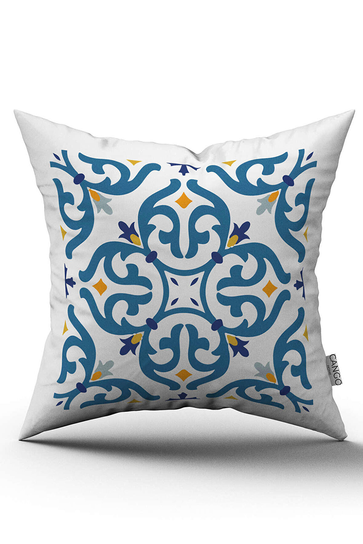 Beyaz Mavi Modern Etnik Karo Desenli Dijital Baskılı Kırlent Kılıfı CGH563