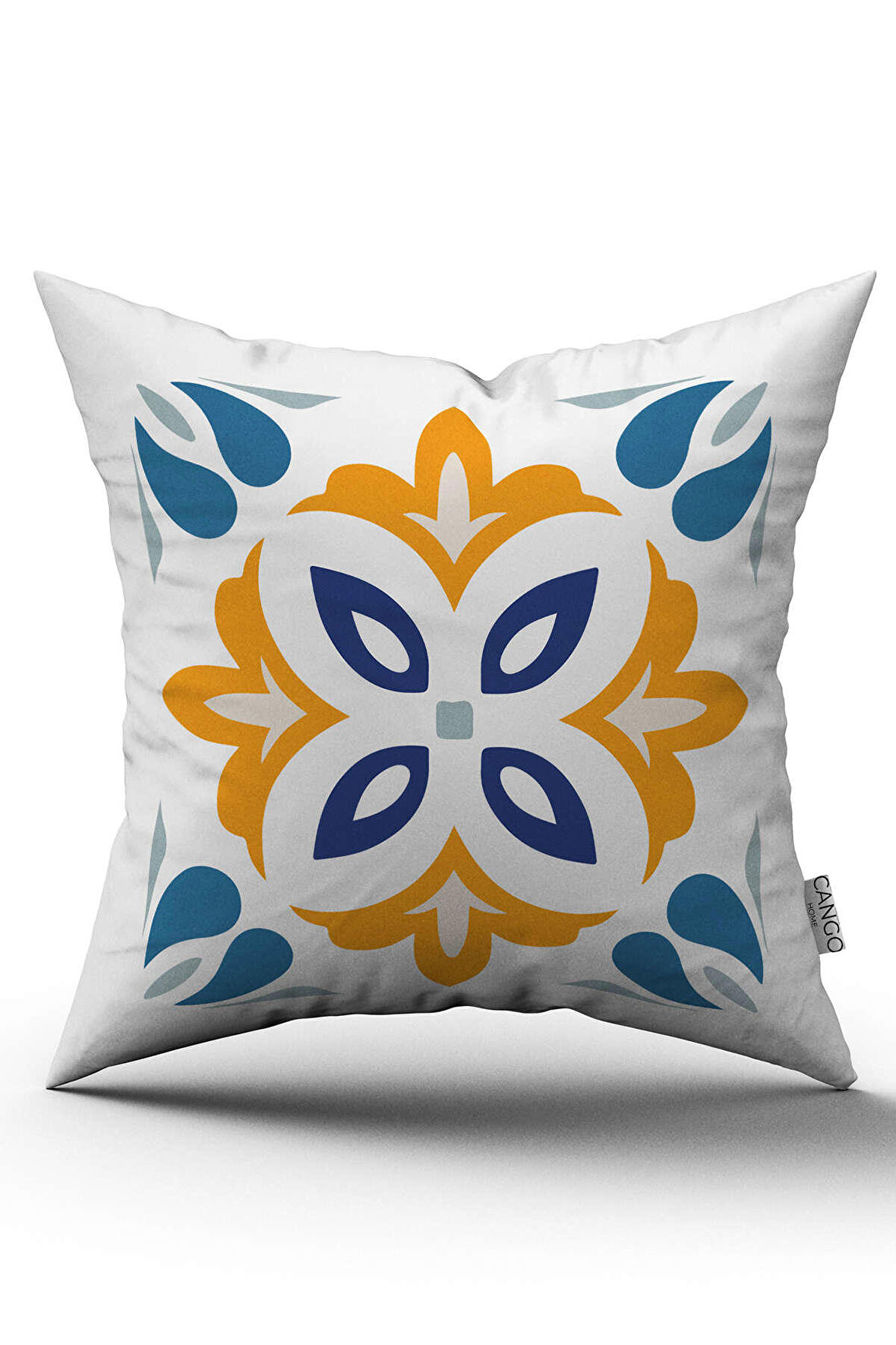 Beyaz Mavi Modern Etnik Karo Desenli Dijital Baskılı Kırlent Kılıfı CGH564