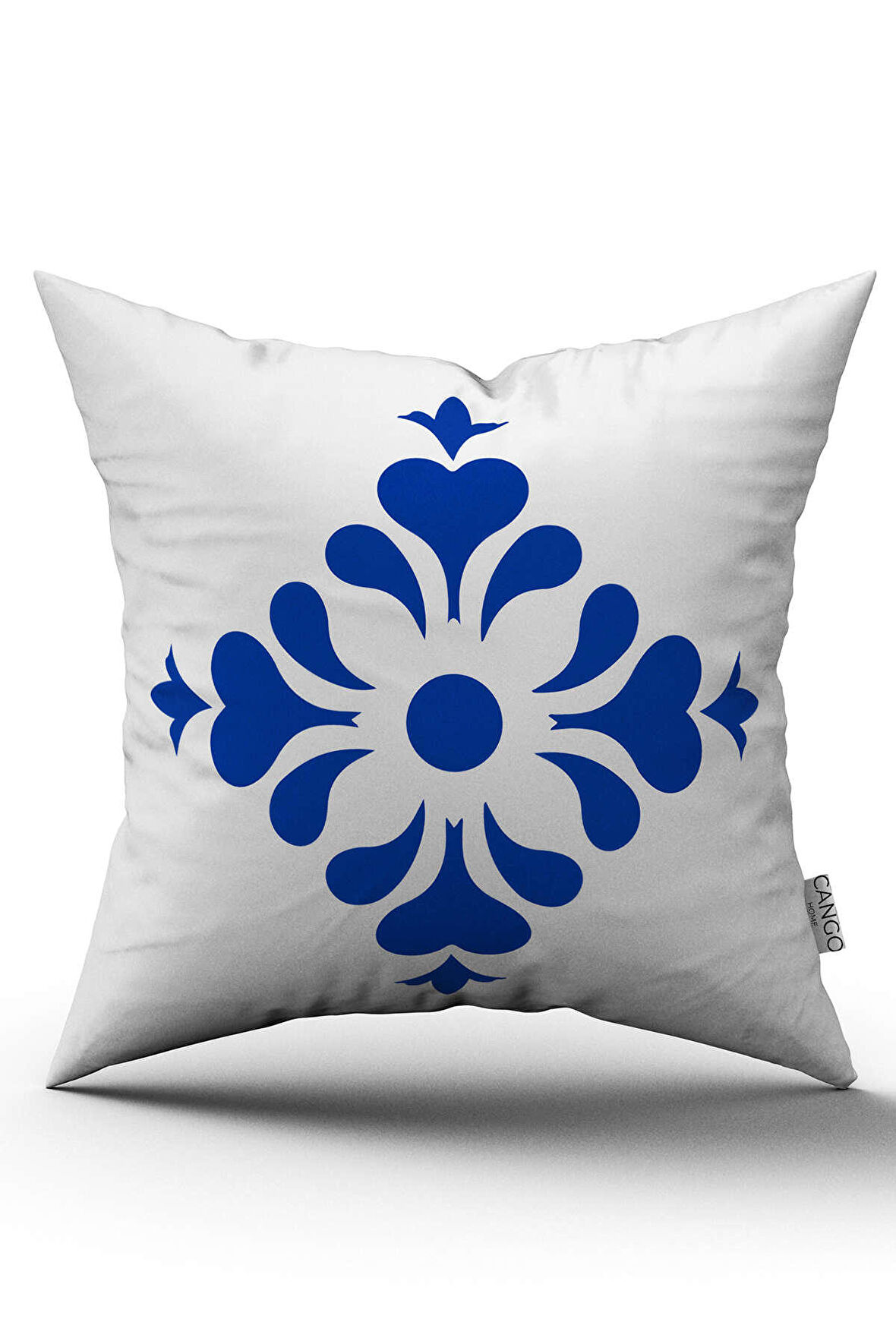 Beyaz Mavi Modern Etnik Karo Desenli Dijital Baskılı Kırlent Kılıfı