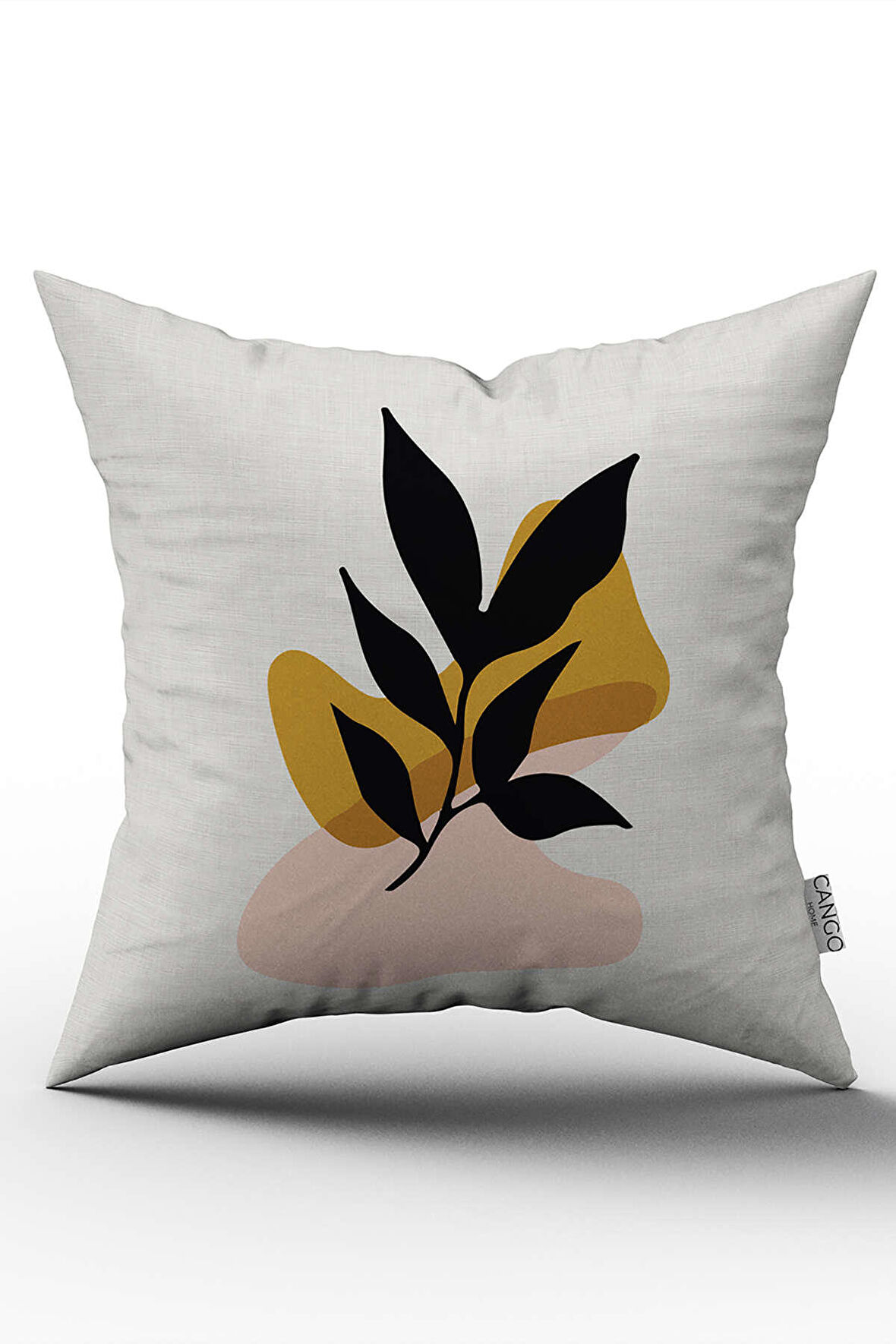 Sarı Siyah Modern Bohem Yaprak Desenli Dijital Baskılı Kırlent Yastık Kılıfı  CGH637