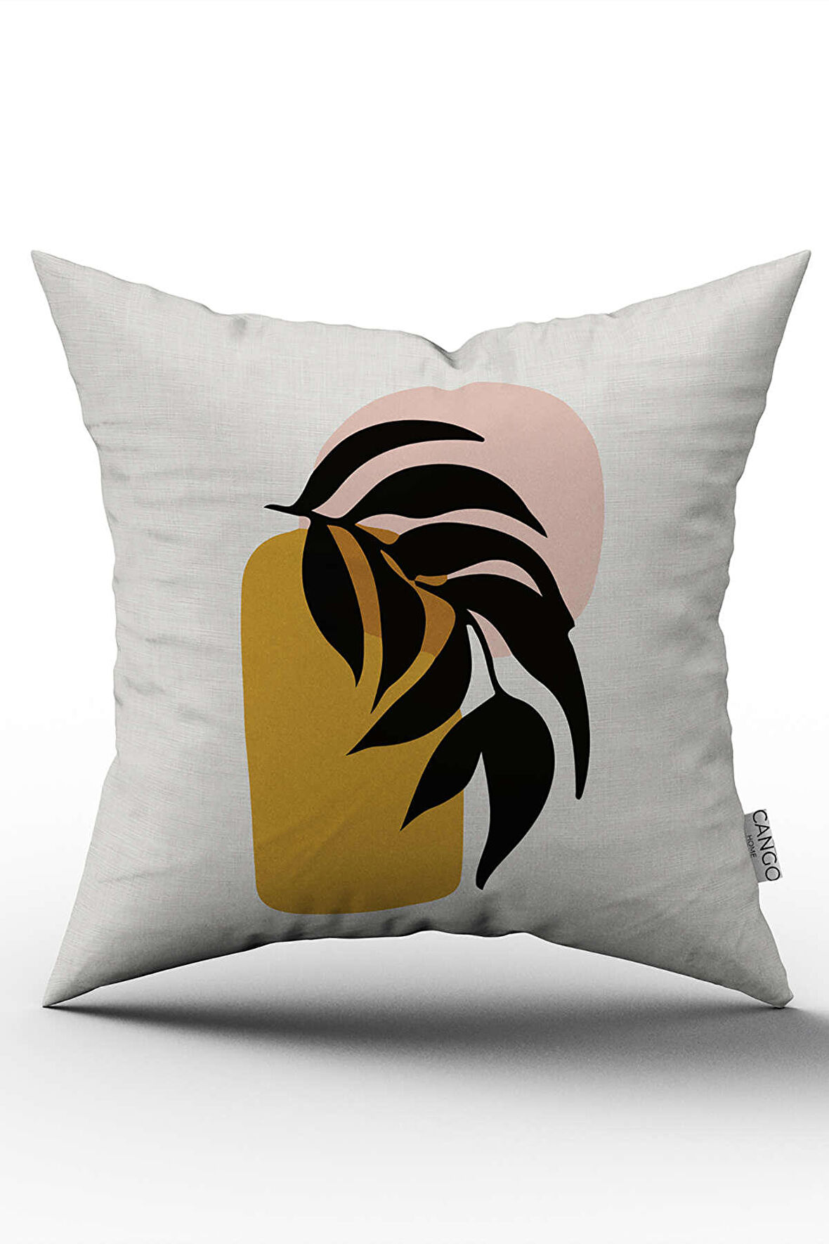 Sarı Siyah Modern Bohem Yaprak Desenli Dijital Baskılı Kırlent Yastık Kılıfı  CGH640