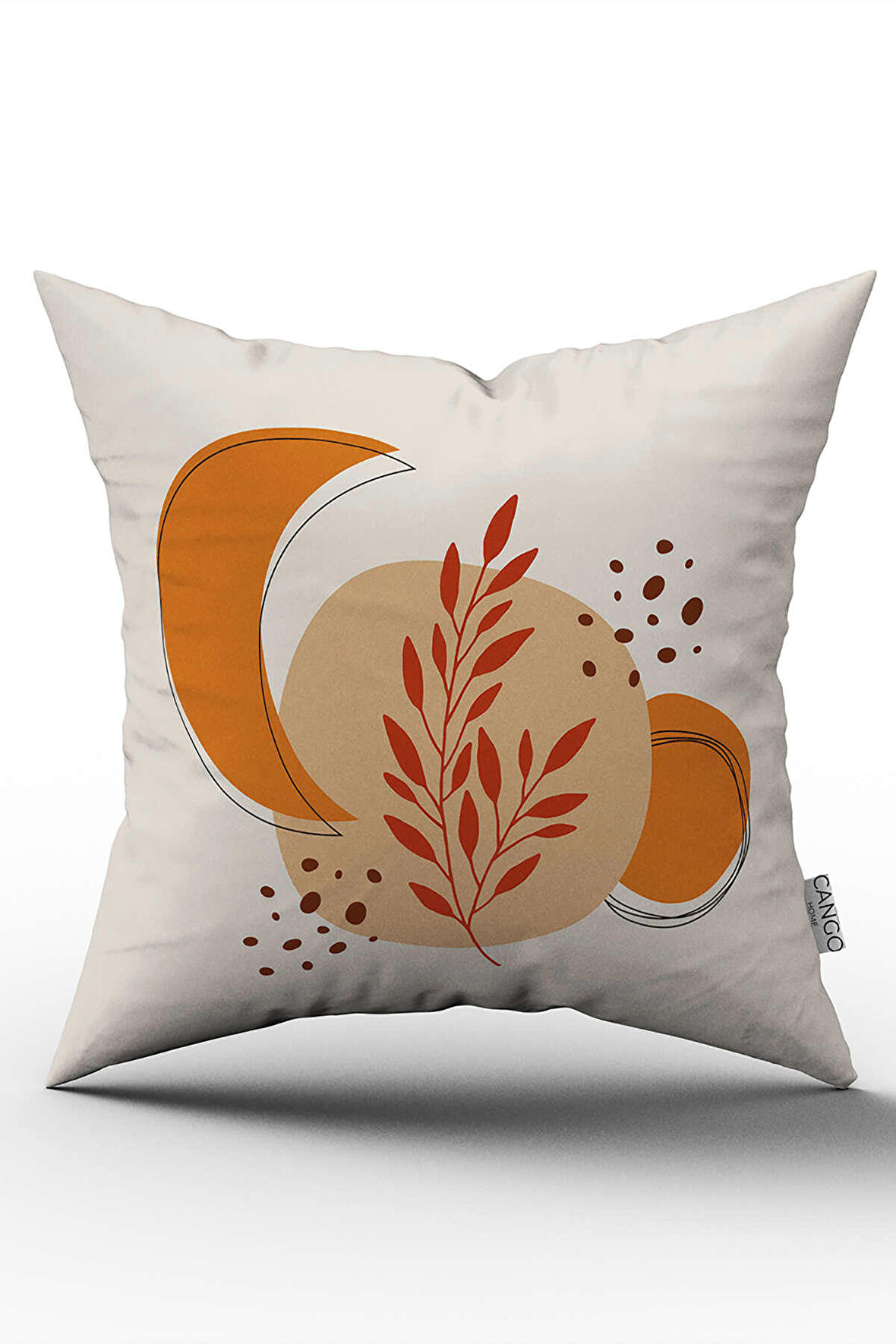 Turuncu Kahverengi Bohem Modern Desenli Dijital Baskılı Kırlent Yastık Kılıfı  CGH651