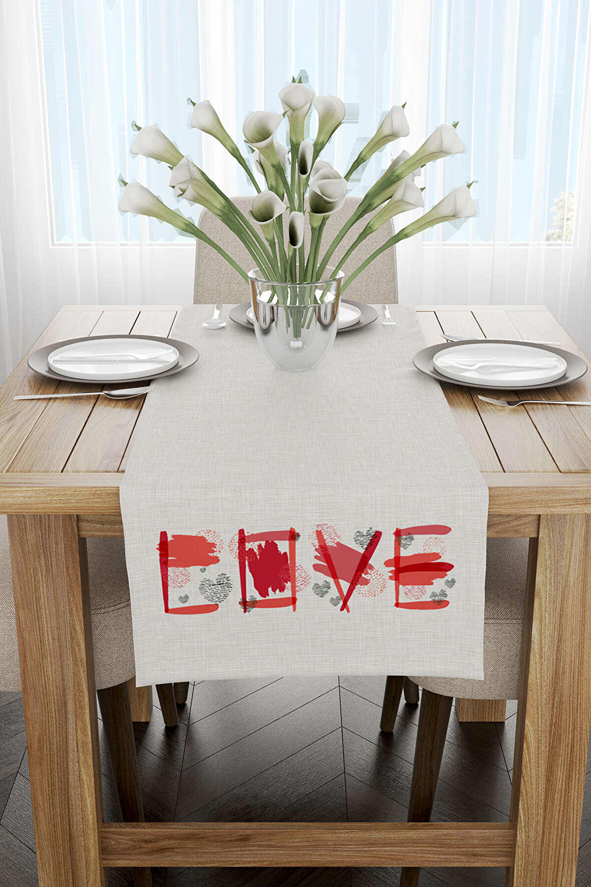 Kırmızı Turuncu Modern LOVE Yazılı  Dijital Baskılı Kırlent Yastık Kılıfı Seti 4kmbs111