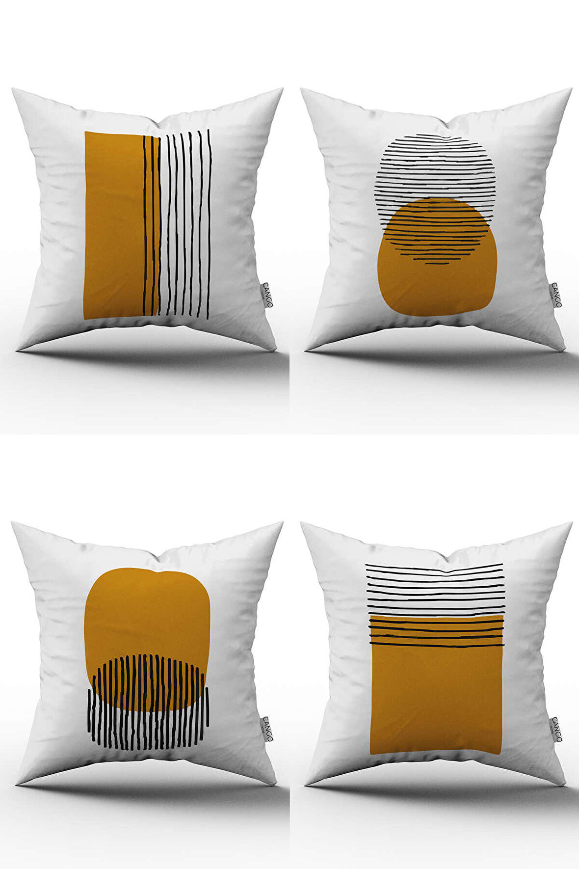 Sarı Siyah Modern Soyut Desenli Dijital Baskılı Kırlent Yastık Kılıfı Seti 4kmbs127