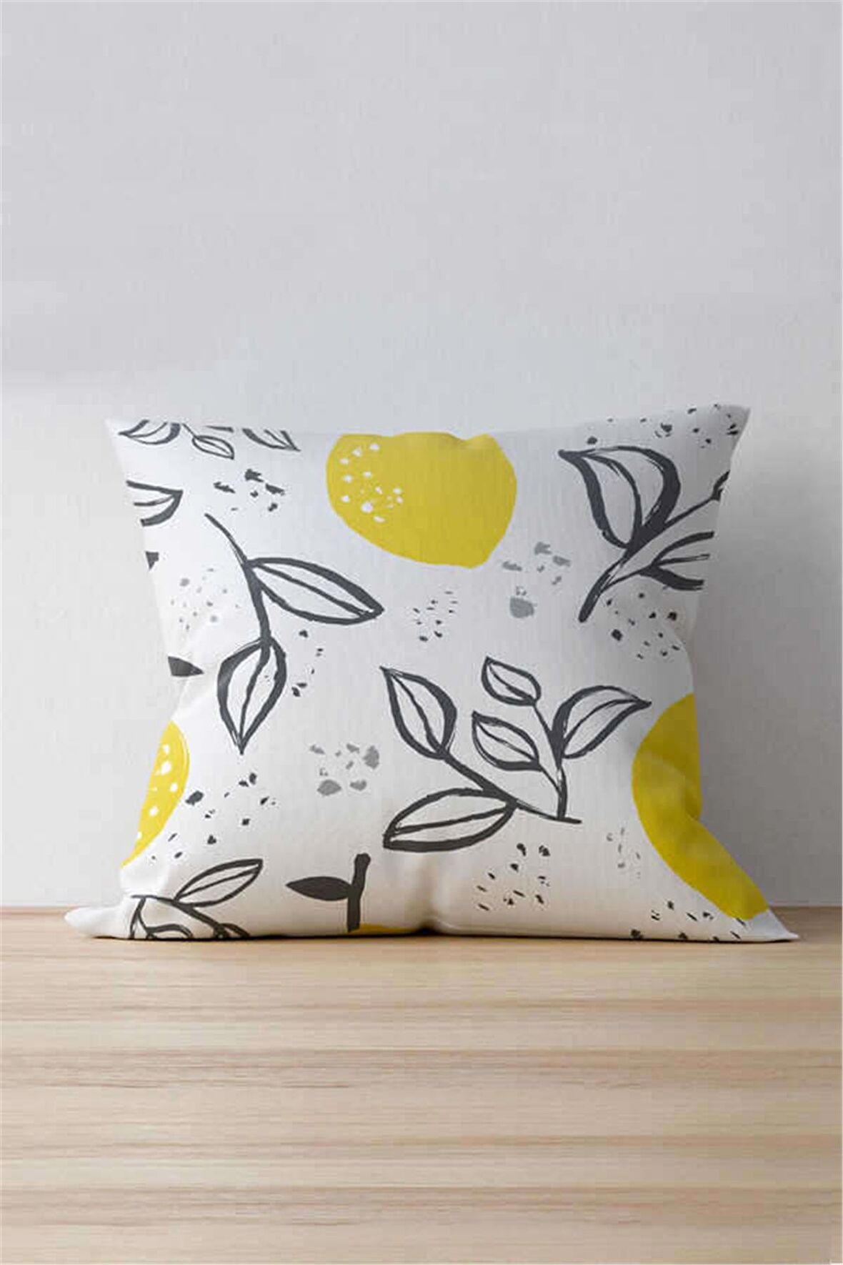 Çift Taraflı Beyaz Sarı Limon Desenli Dijital Baskılı Kırlent Kılıfı - OYTYK930-CT