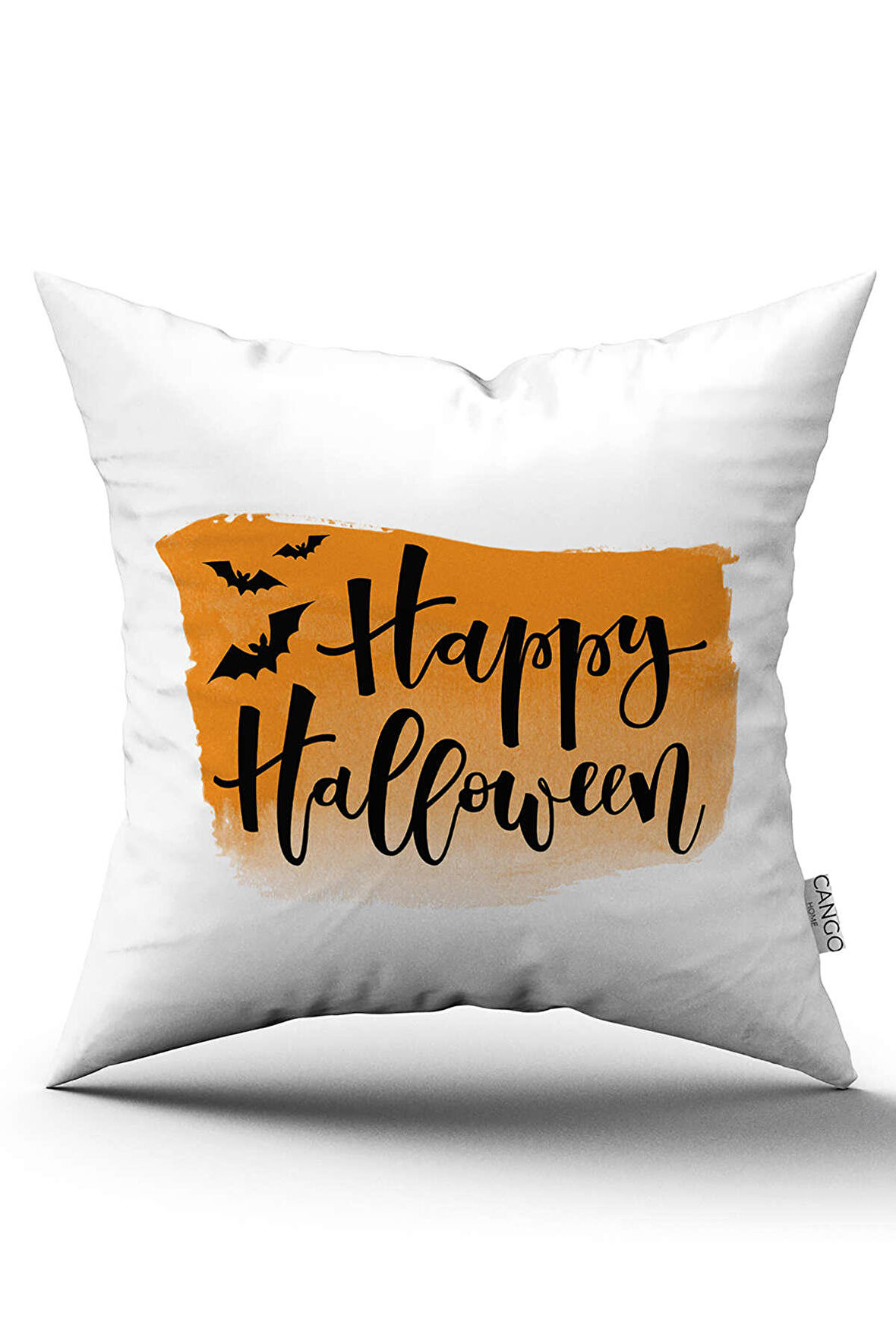 Turuncu Halloween Balkabağı Desenli Dijital Baskılı Kırlent Kılıfı CGH763