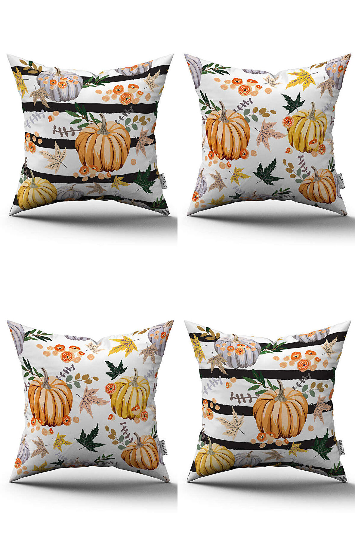 Turuncu Halloween Balkabağı Desenli Dijital Baskılı Kırlent Kılıfı Seti 4kmbs132