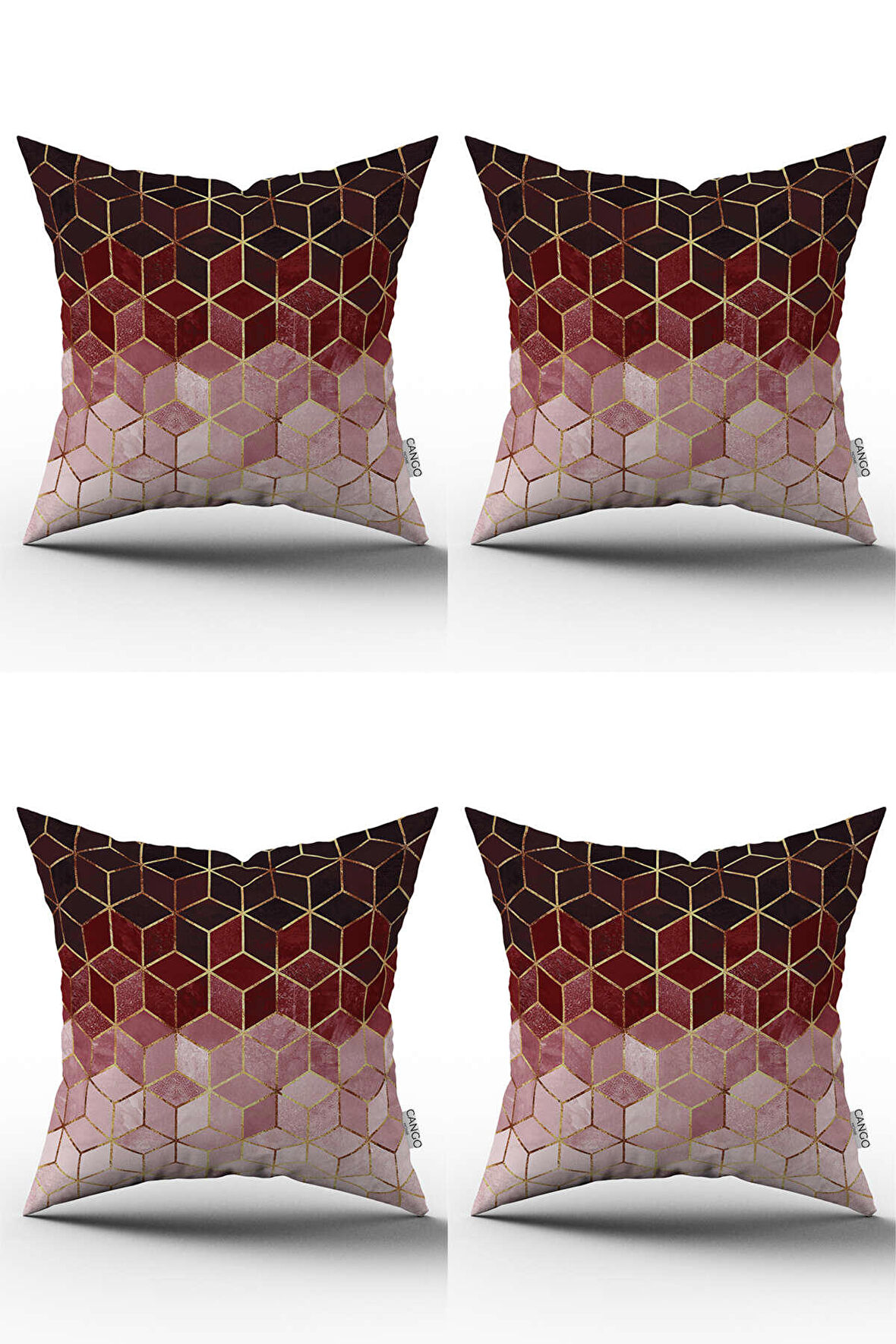 Kırmızı Altın Mozaik Desenli Dijital Baskılı Kırlent Yastık Kılıfı Seti 4kmbs179