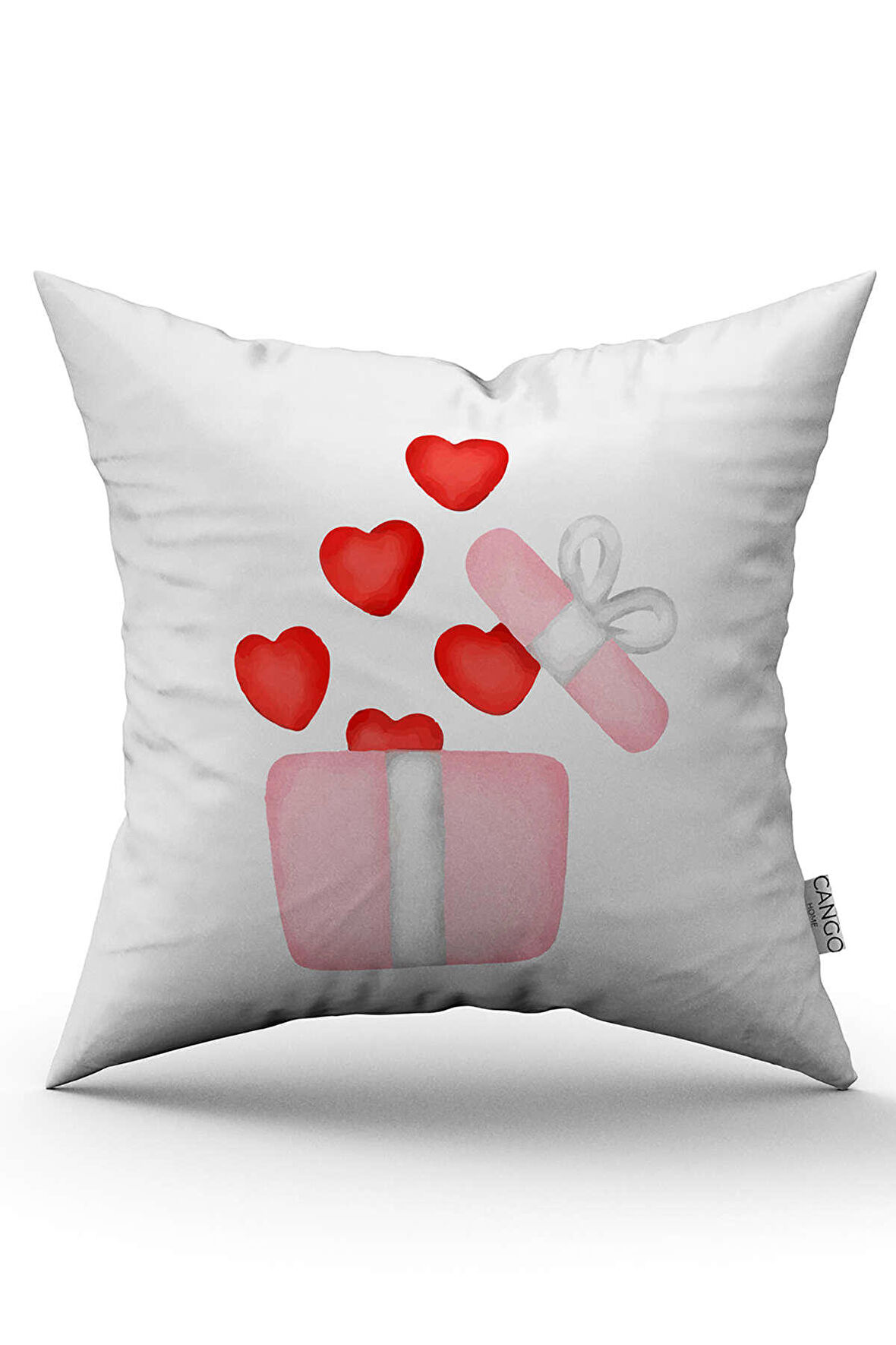 Beyaz Kırmızı Modern Sevgililer Günü Temalı Dijital Baskılı Kırlent Kılıfı CGH987