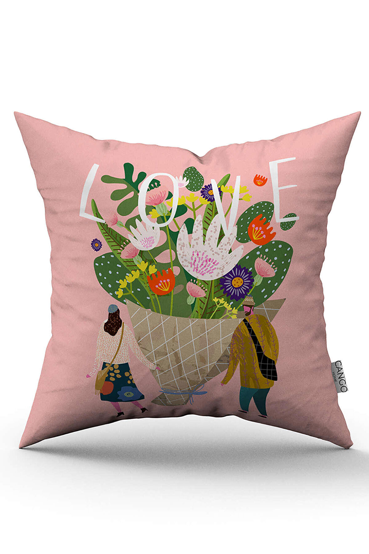 Pembe Beyaz Modern Sevgililer Günü Temalı Dijital Baskılı Kırlent Kılıfı CGH993