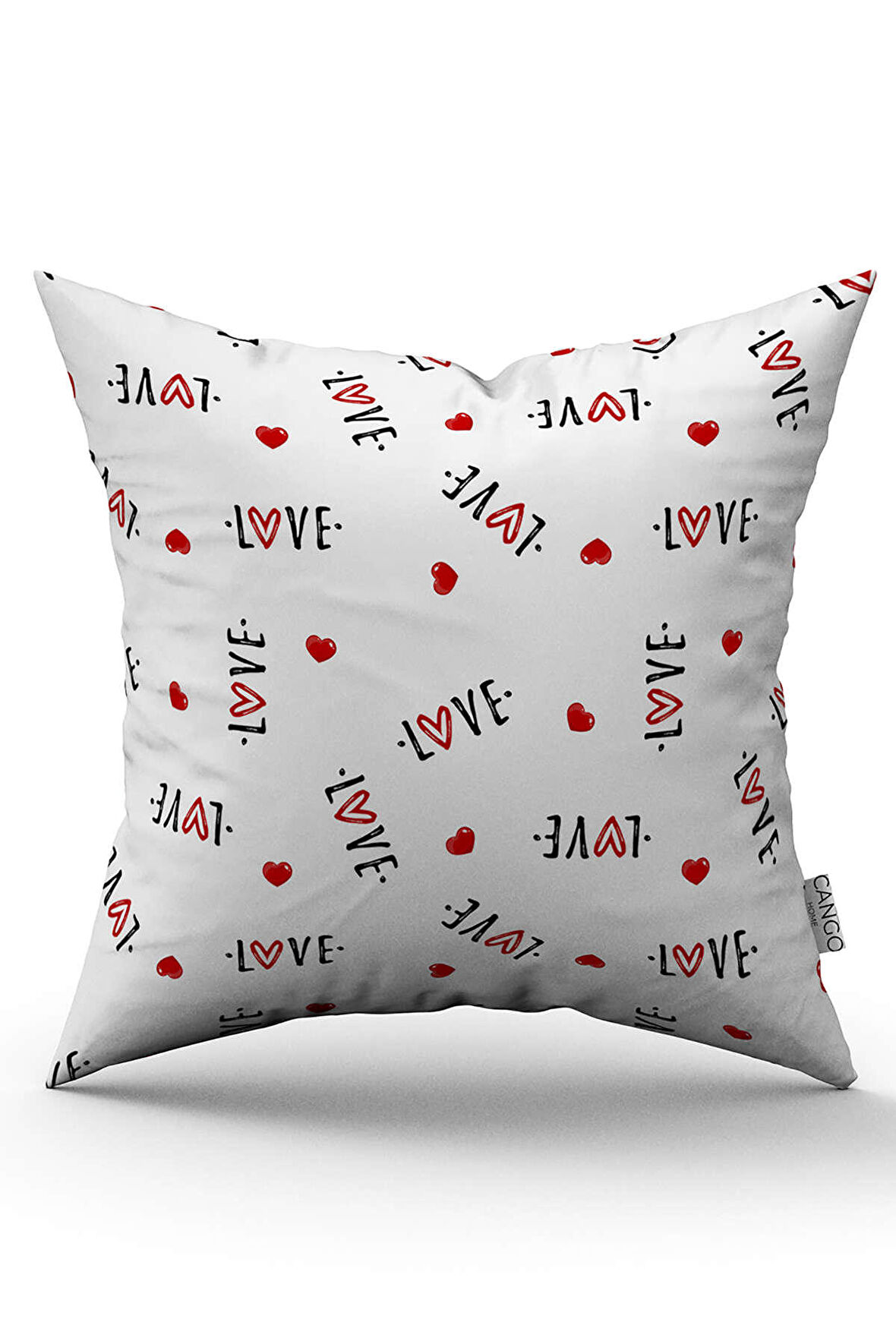 Beyaz Kırmızı Modern Sevgililer Günü Temalı Dijital Baskılı Kırlent Kılıfı CGH1005