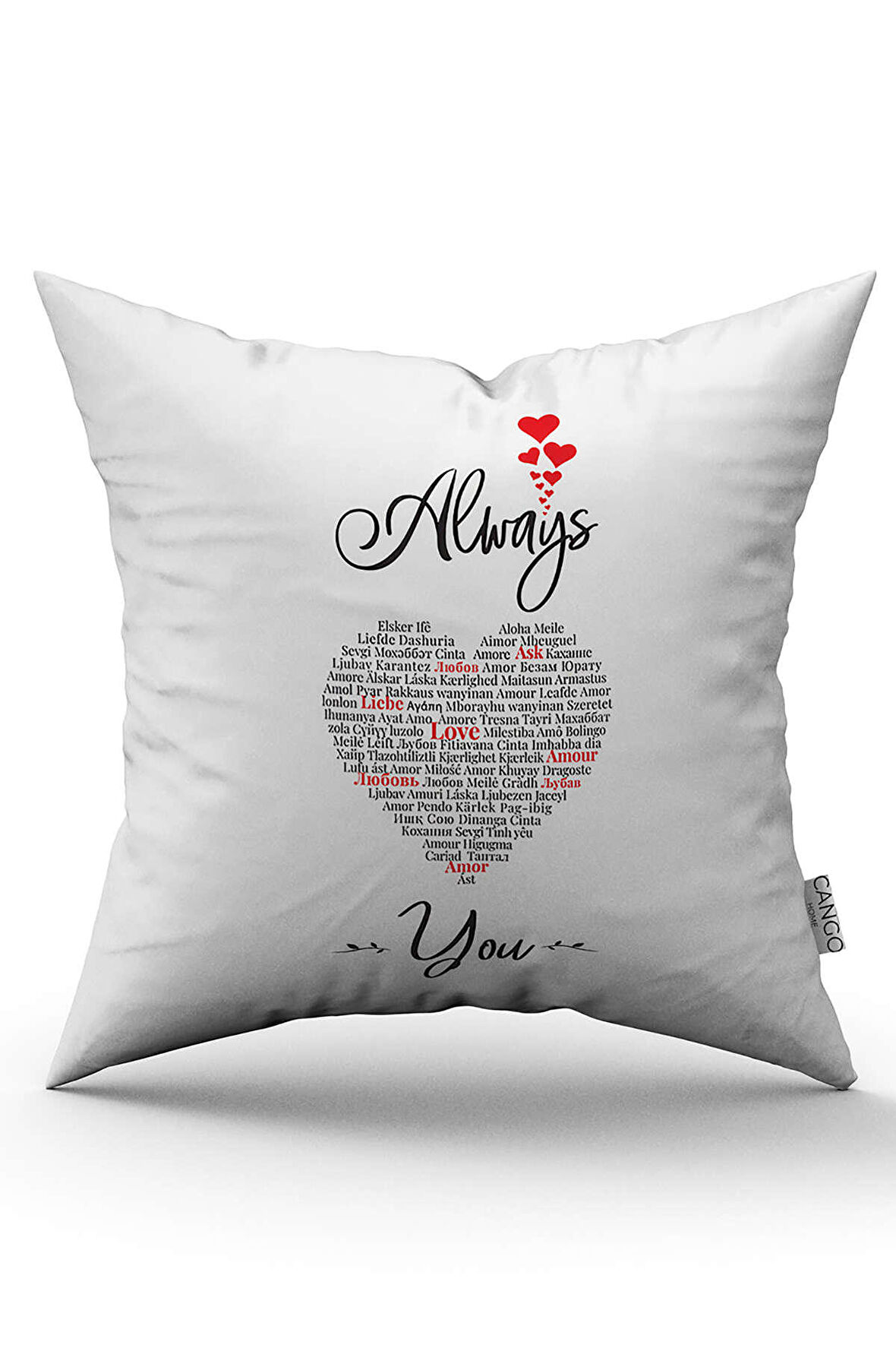 Beyaz Siyah Modern Sevgililer Günü Temalı Dijital Baskılı Kırlent Kılıfı CGH1016