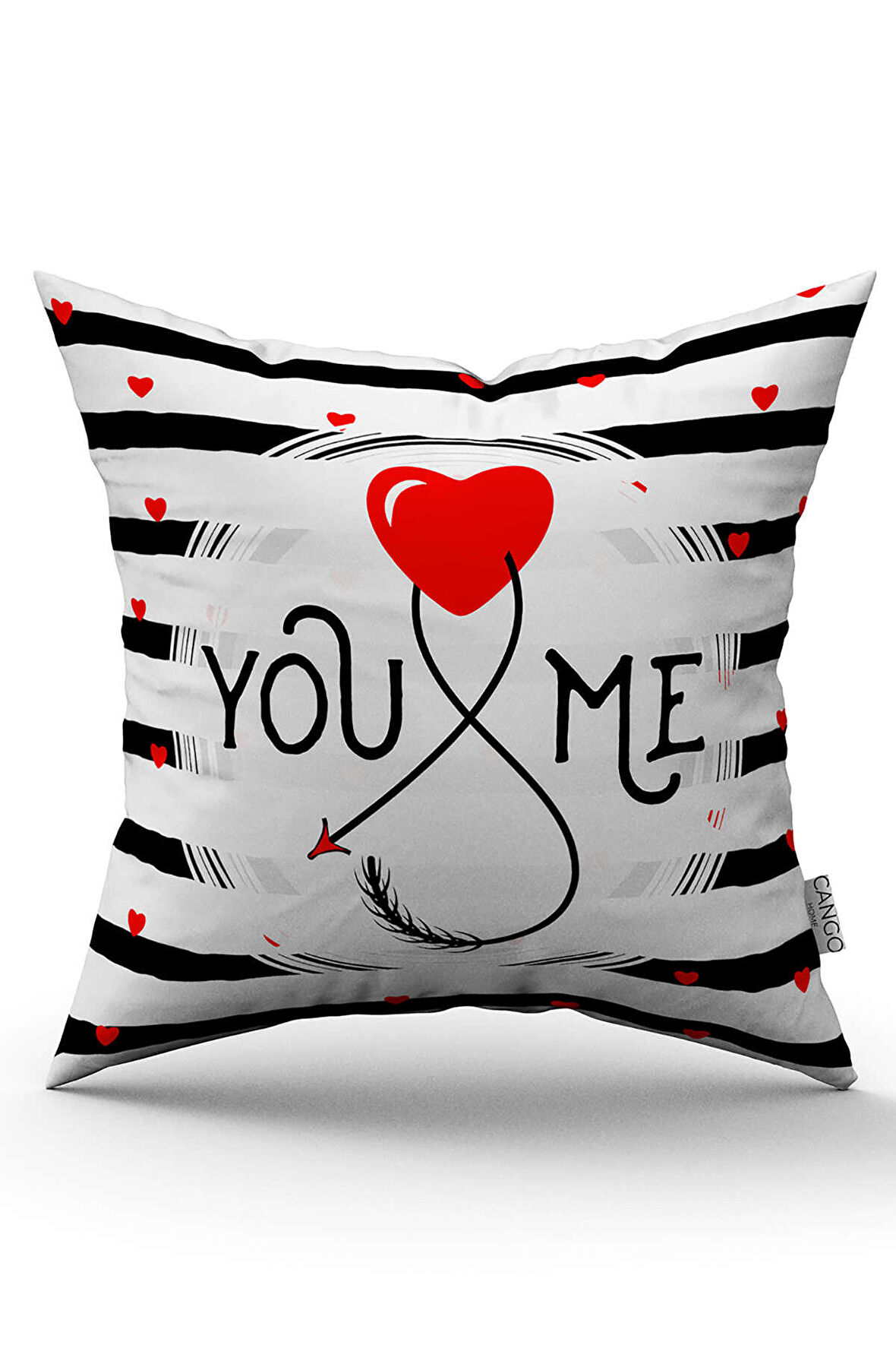 Beyaz Kırmızı Modern Sevgililer Günü Temalı Dijital Baskılı Kırlent Kılıfı CGH1017