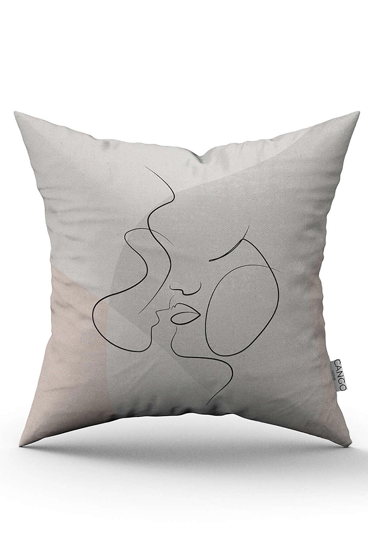 Krem Modern Sevgili Figür Desenli Dijital Baskılı Kırlent Kılıfı CGH1025