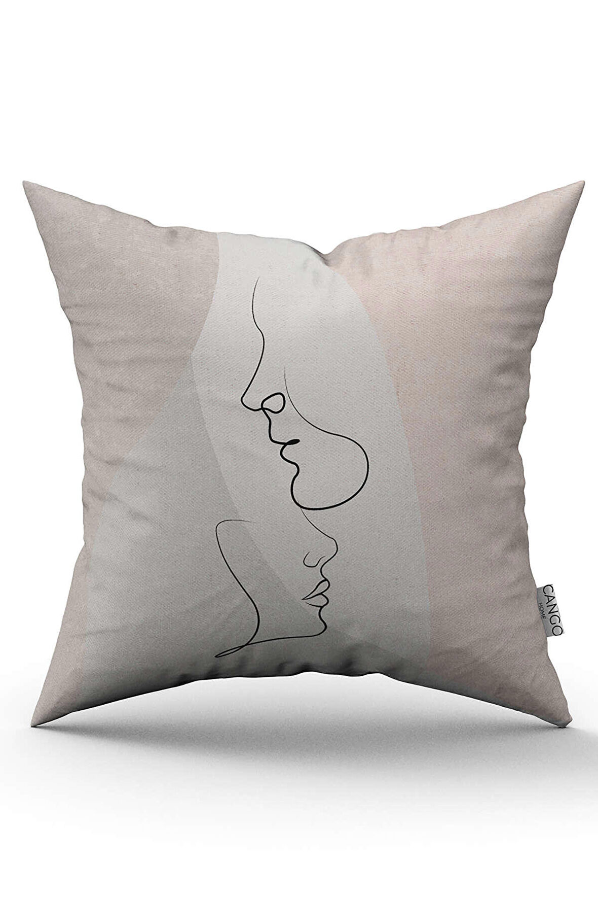 Krem Modern Sevgili Figür Desenli Dijital Baskılı Kırlent Kılıfı CGH1026
