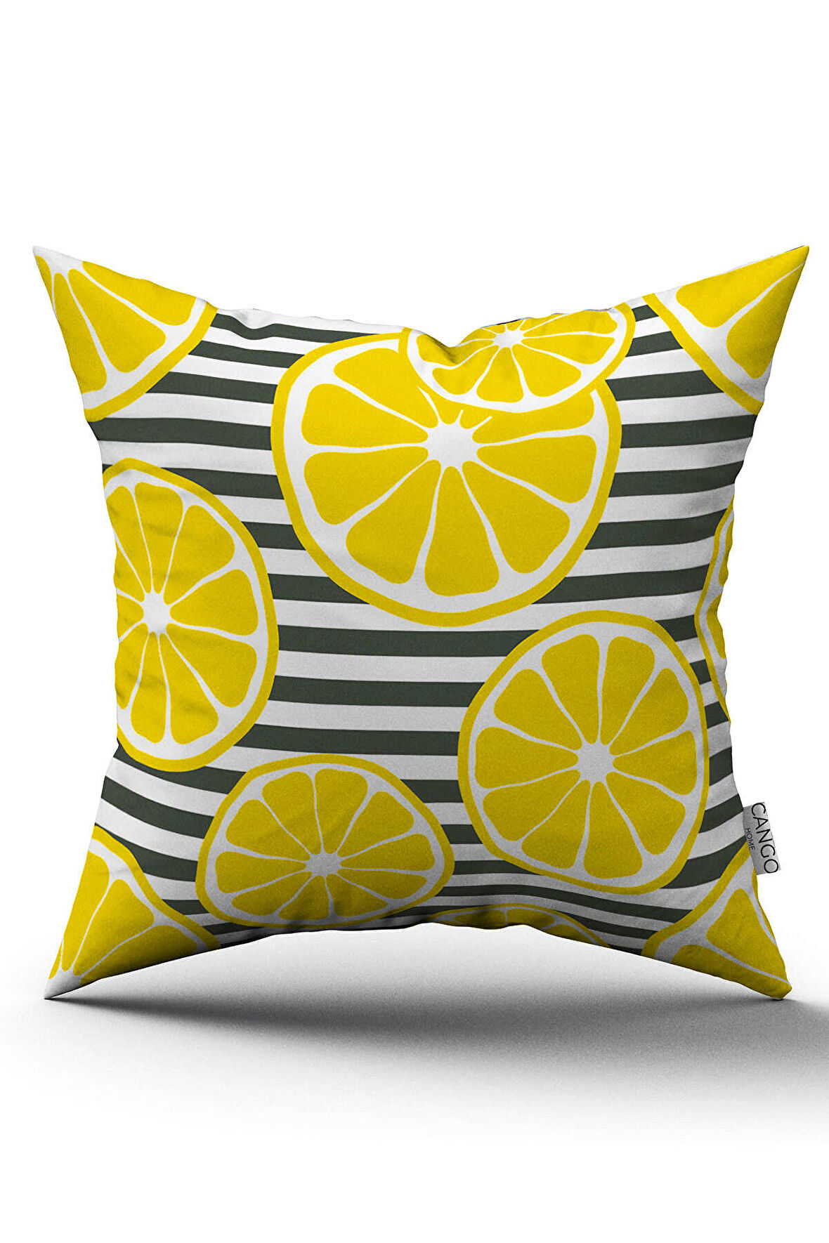 Çift Taraflı Beyaz Sarı Limon Desenli Dijital Baskılı Kırlent Kılıfı - OYTYK918-CT