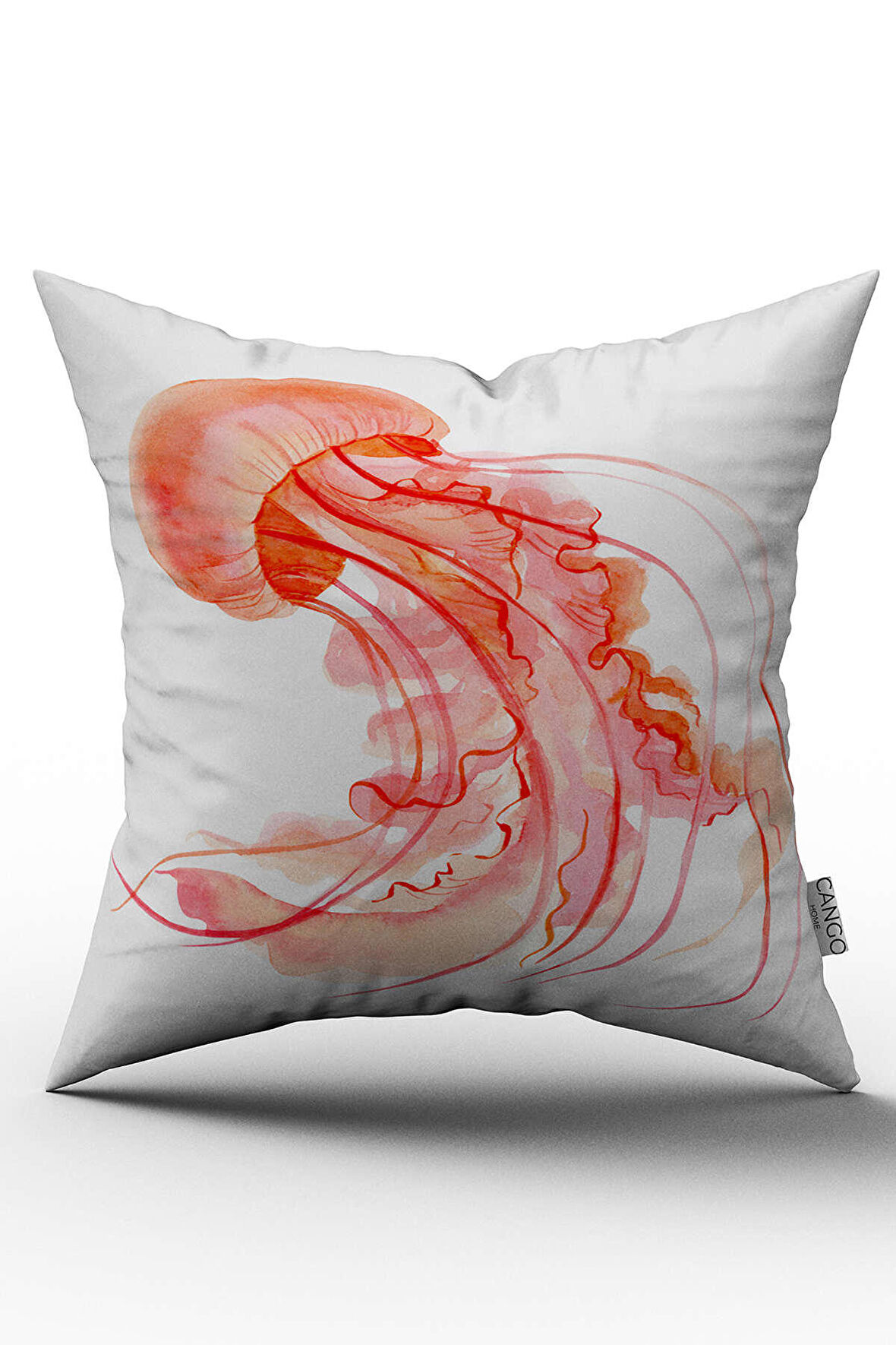 Çift Taraflı Beyaz Turuncu Marin Denizanası Desenli Dijital Baskılı Kırlent Kılıfı - OTYK815-CT