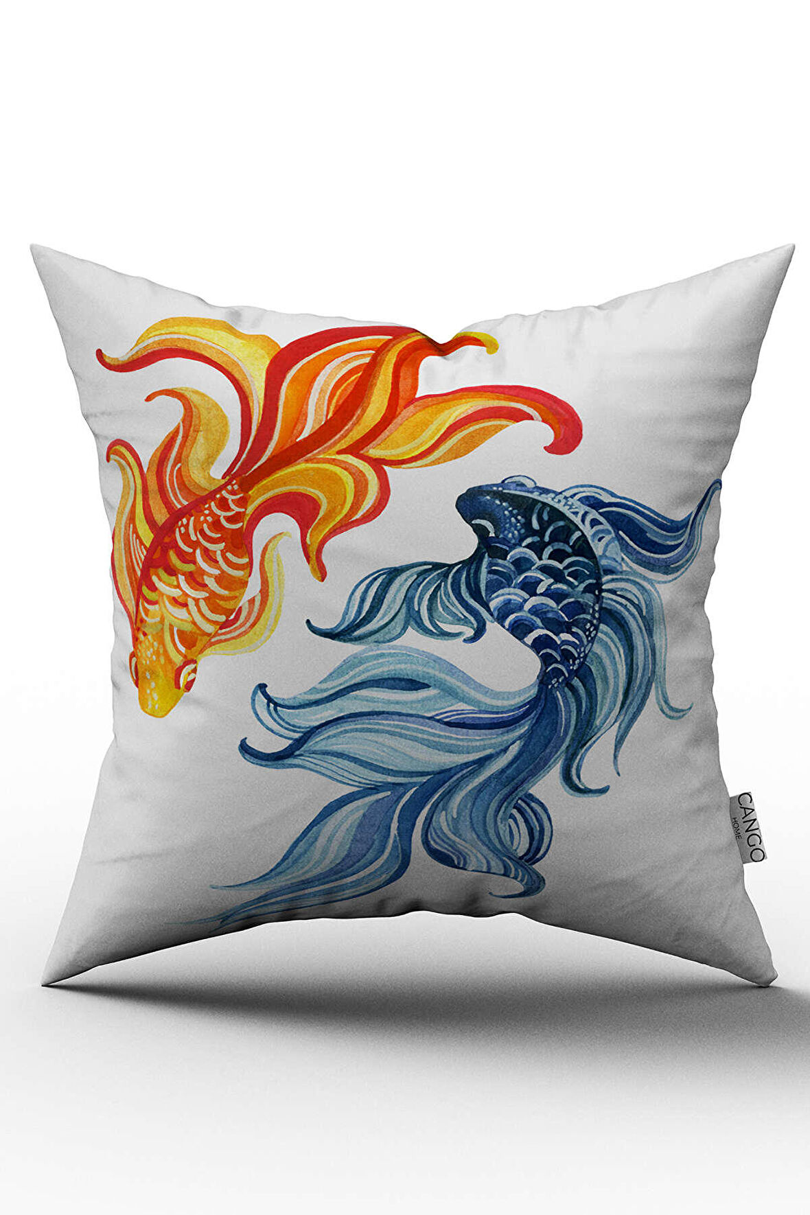 Çift Taraflı Mavi Turuncu Marin Desenli Dijital Baskılı Kırlent Kılıfı - OTYK789-CT