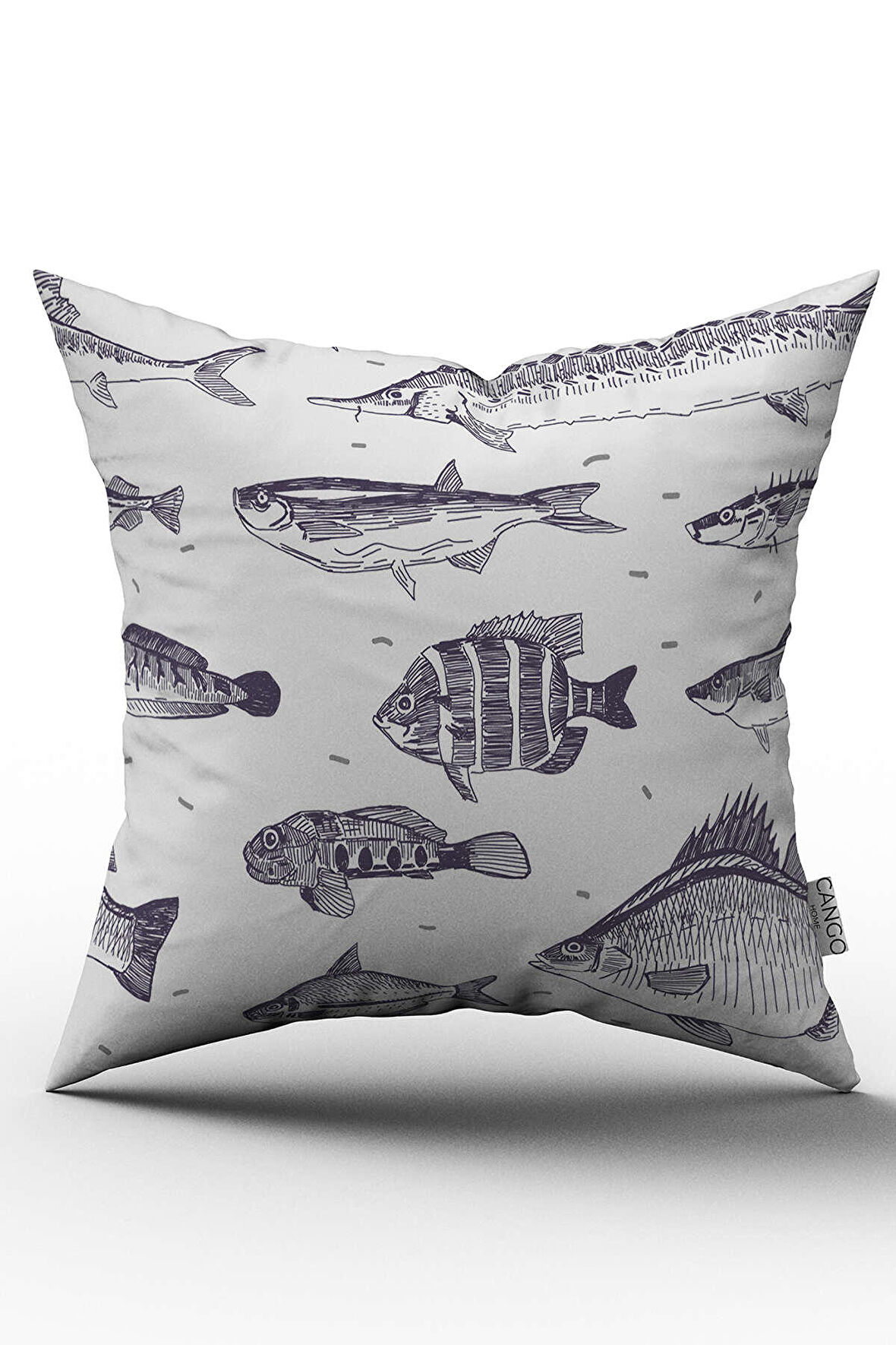 Çift Taraflı Beyaz Siyah Marin Desenli Dijital Baskılı Kırlent Kılıfı - OTYK779-CT