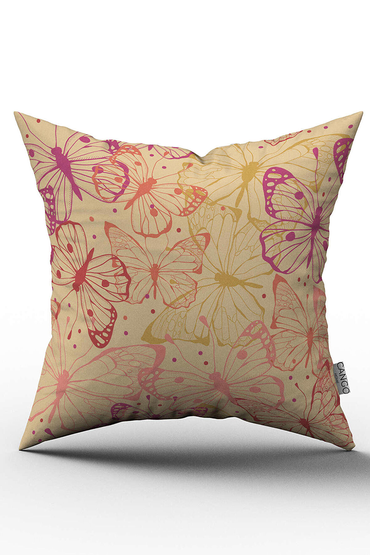 Çift Taraflı Sarı Pembe Kelebek Desenli Dijital Baskılı Kırlent Kılıfı - OTYK772-CT