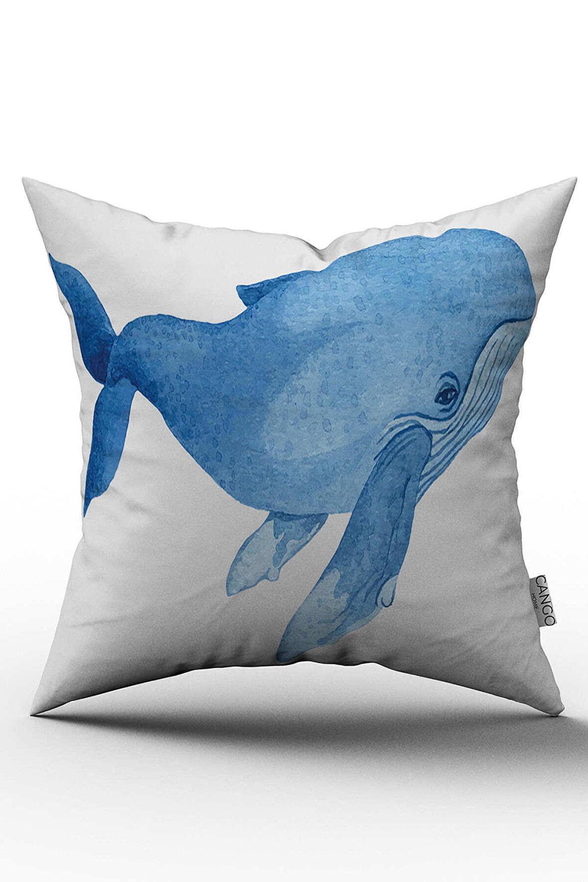 Çift Taraflı Beyaz Mavi Balina Figürlü Dijital Baskılı Kırlent Kılıfı - OTYK762-CT