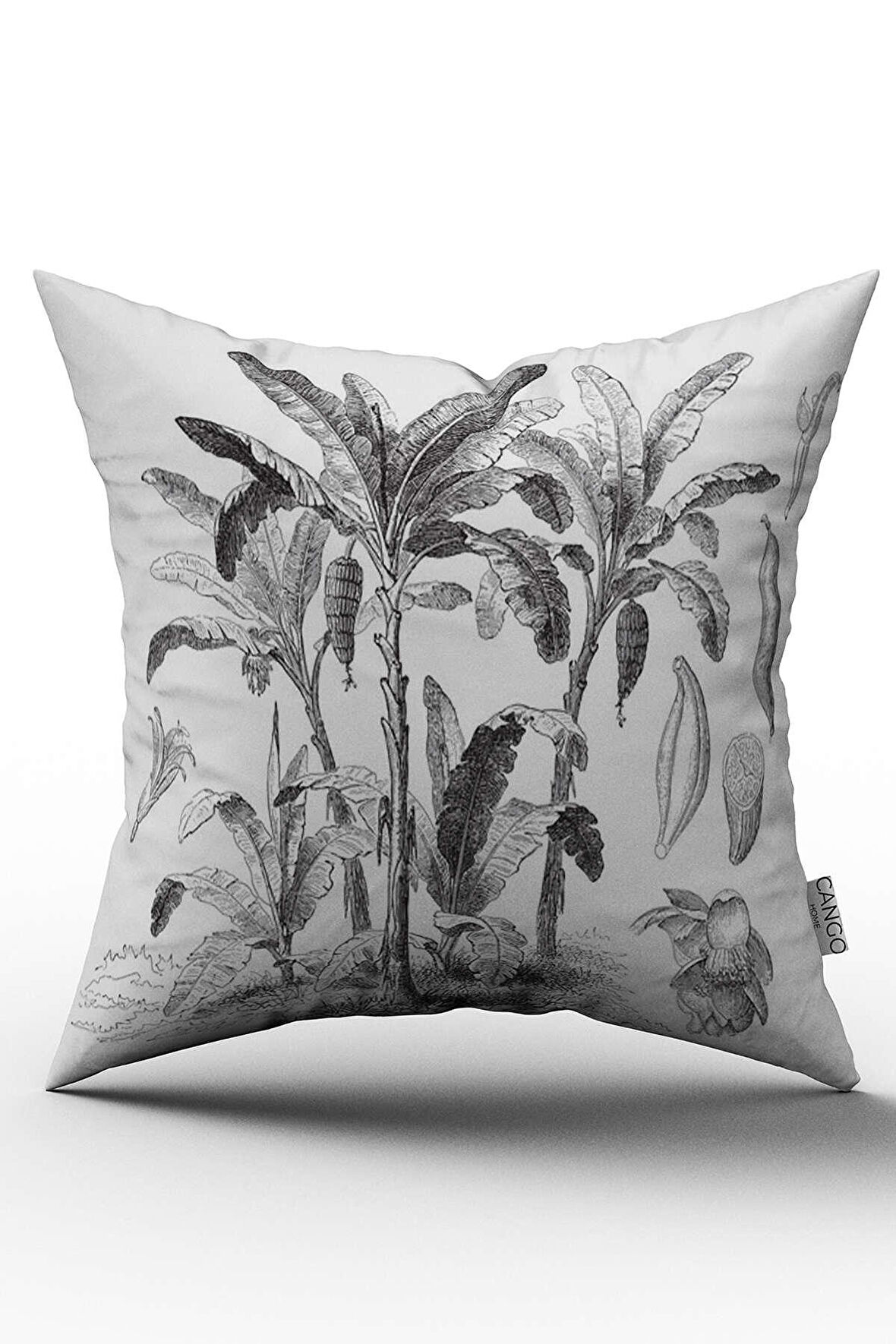 Çift Taraflı Beyaz Siyah Palmiye Desenli Dijital Baskılı Kırlent Kılıfı - OTYK761-CT