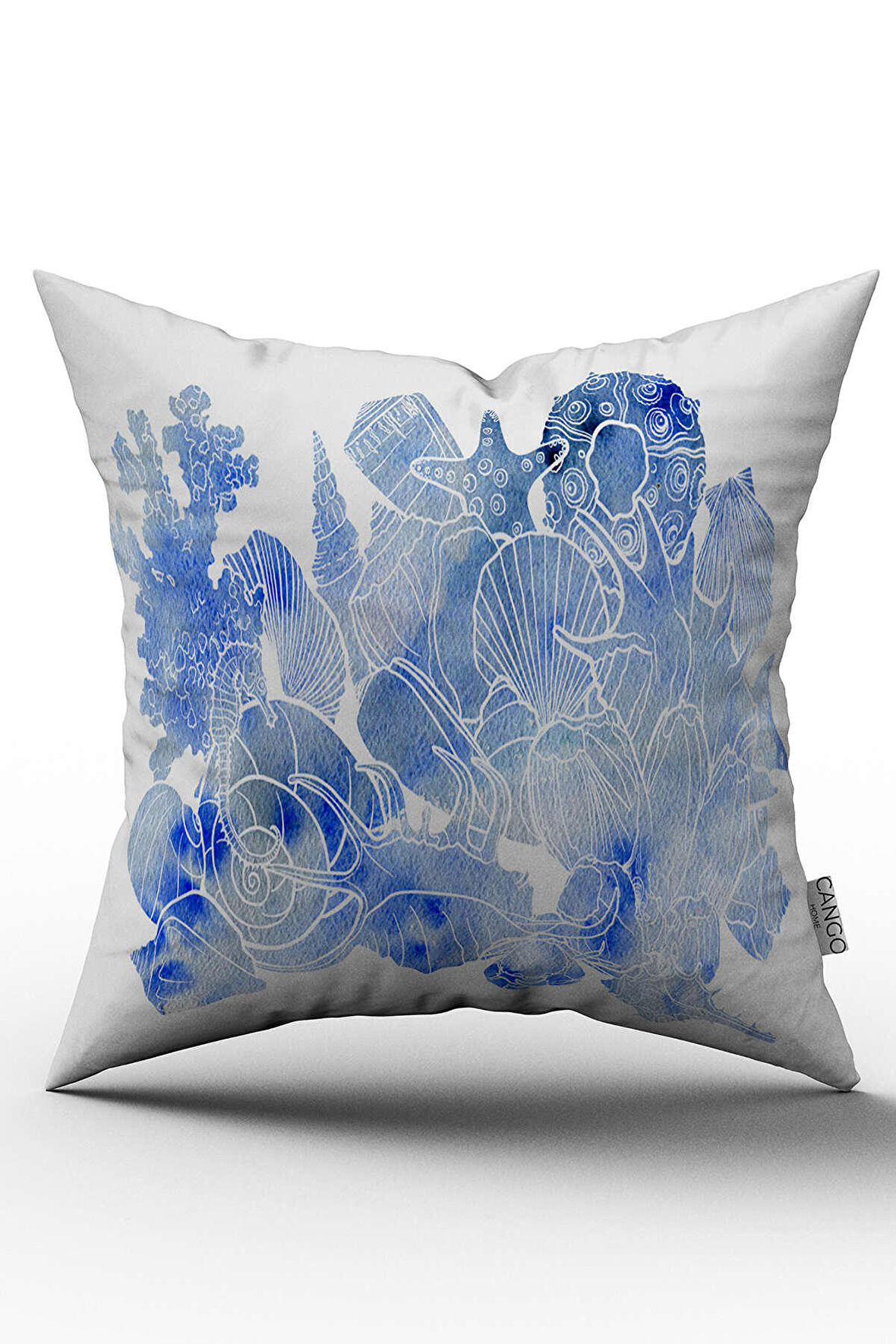 Çift Taraflı Beyaz Mavi Marin Desenli Dijital Baskılı Kırlent Kılıfı - OTYK760-CT