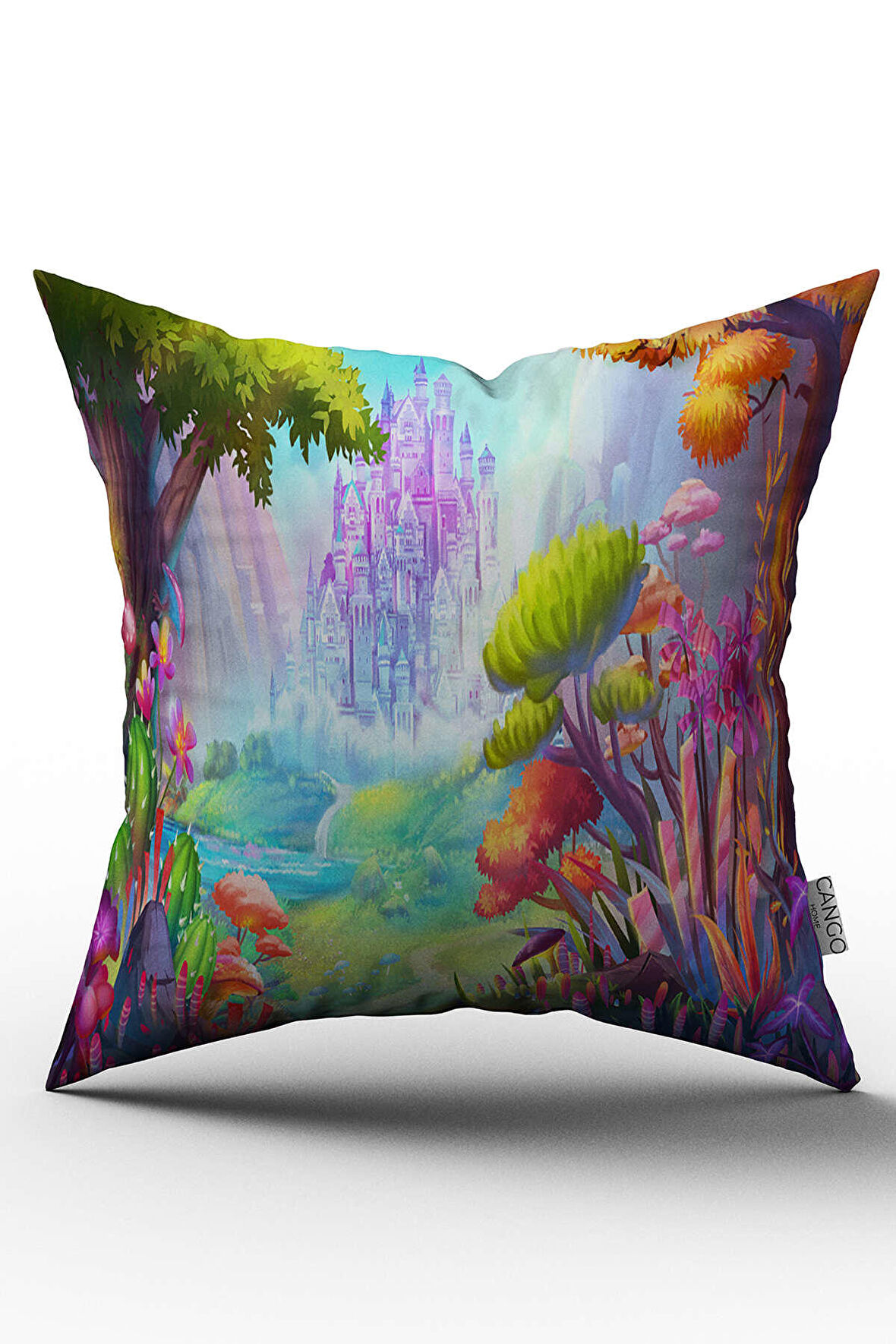 Çift Taraflı Beyaz Çok Renkli Manzaralı Dijital Baskılı Kırlent Kılıfı - OTYK755-CT