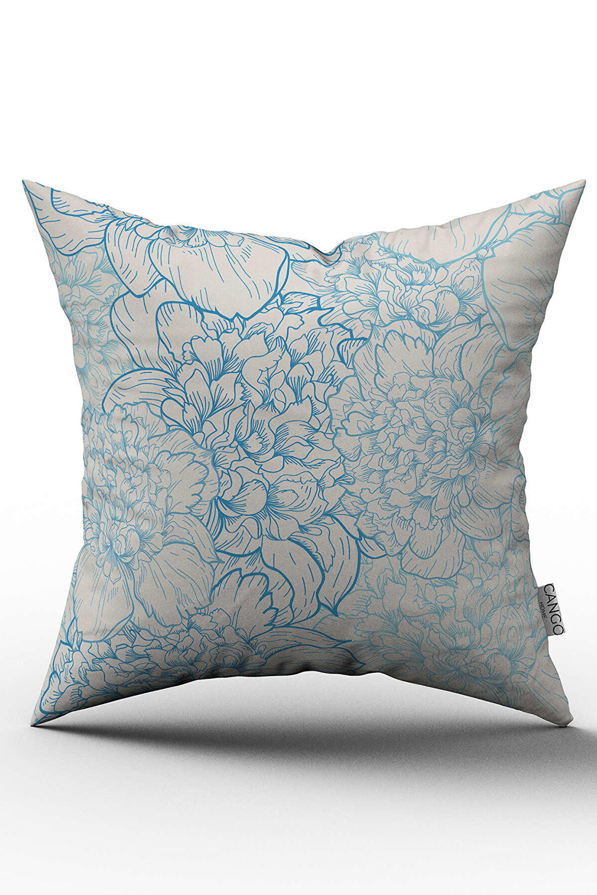 Çift Taraflı Beyaz Mavi Çiçek Desenli Dijital Baskılı Kırlent Kılıfı - OTYK753-CT