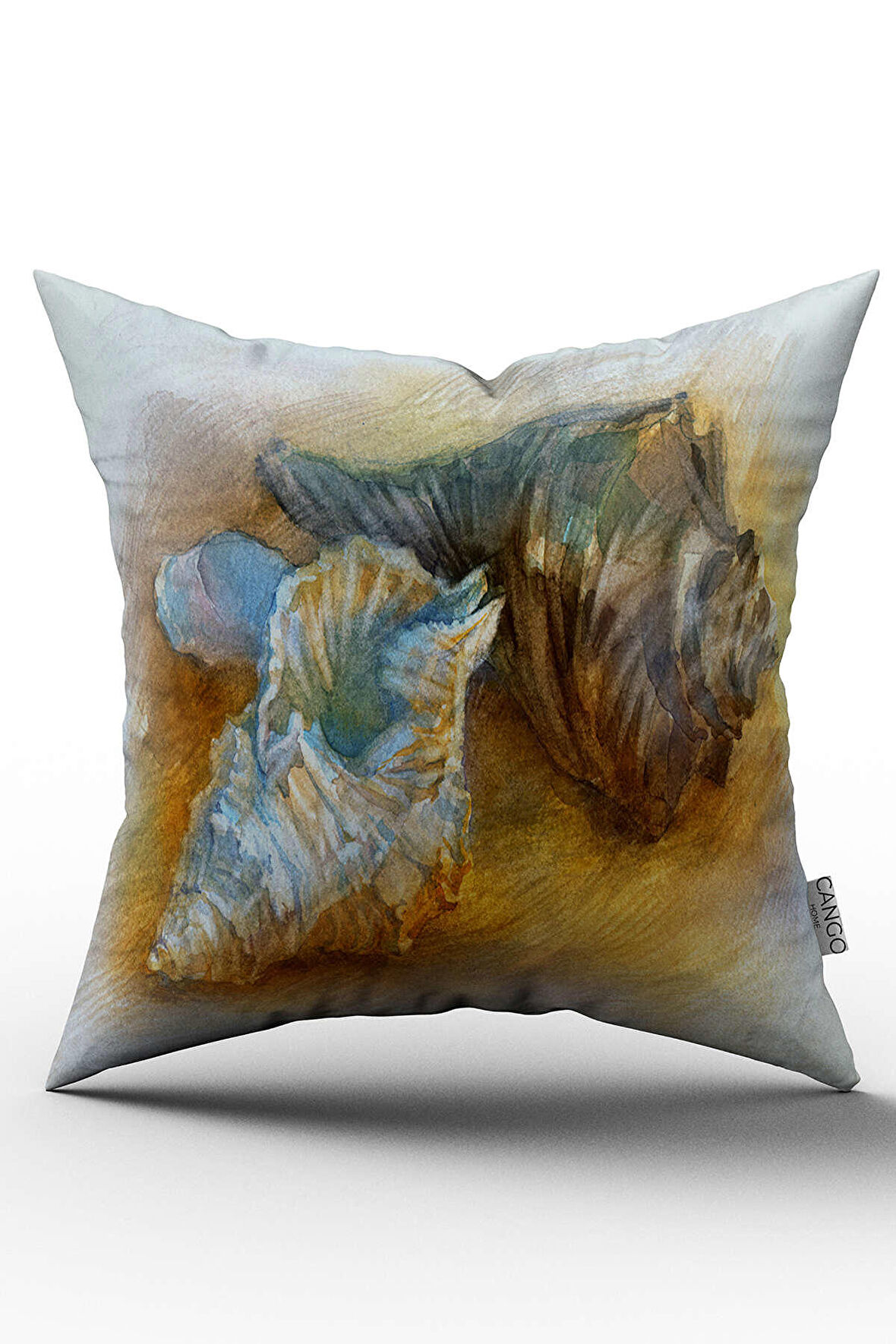 Çift Taraflı Beyaz Kahverengi Deniz Kabuğu Dijital Baskılı Kırlent Kılıfı - OTYK740-CT