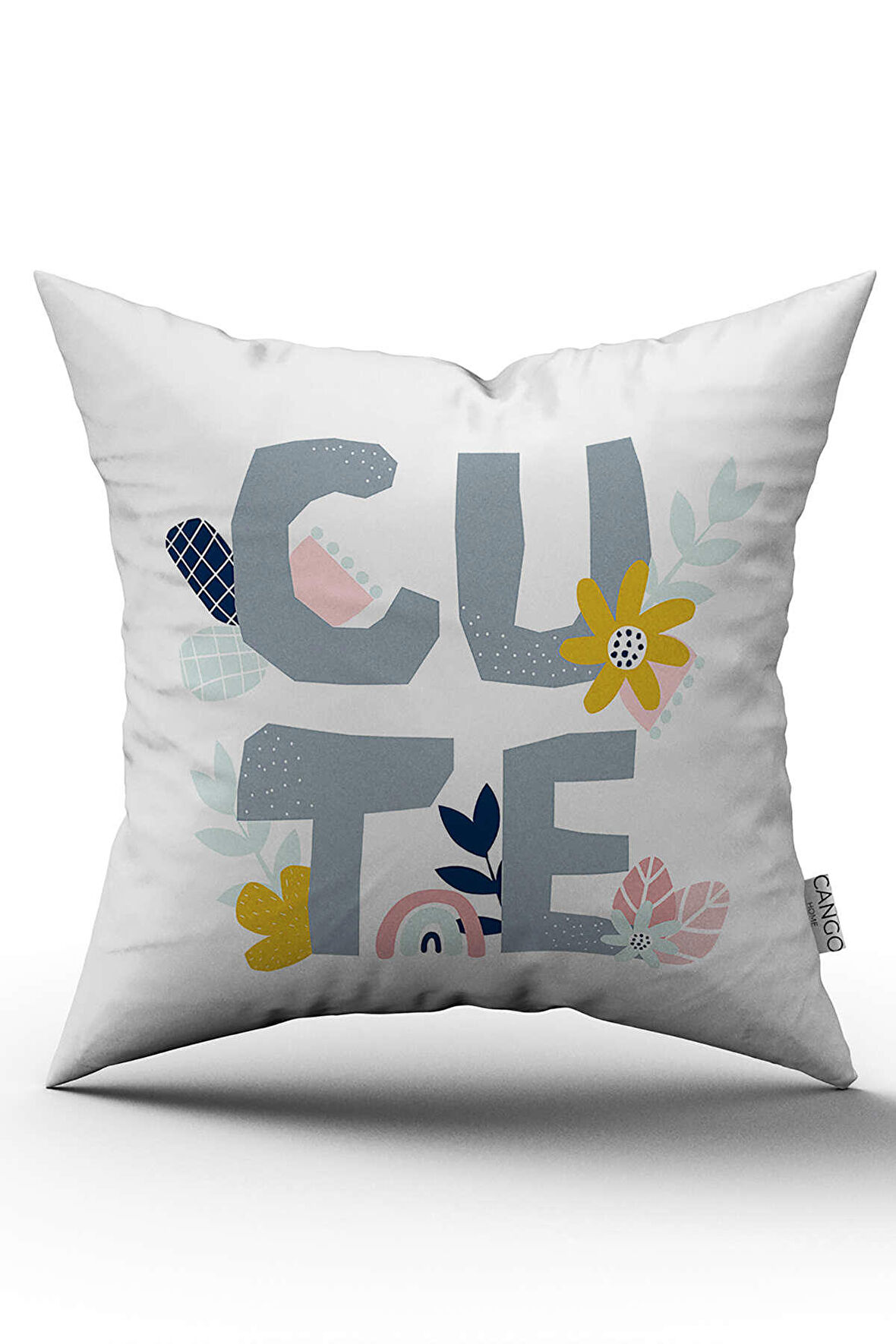 Çift Taraflı Beyaz Gri Cute Yazılı Dekoratif Dijital Baskı Kırlent Yastık Kılıfı - CGH464-CT