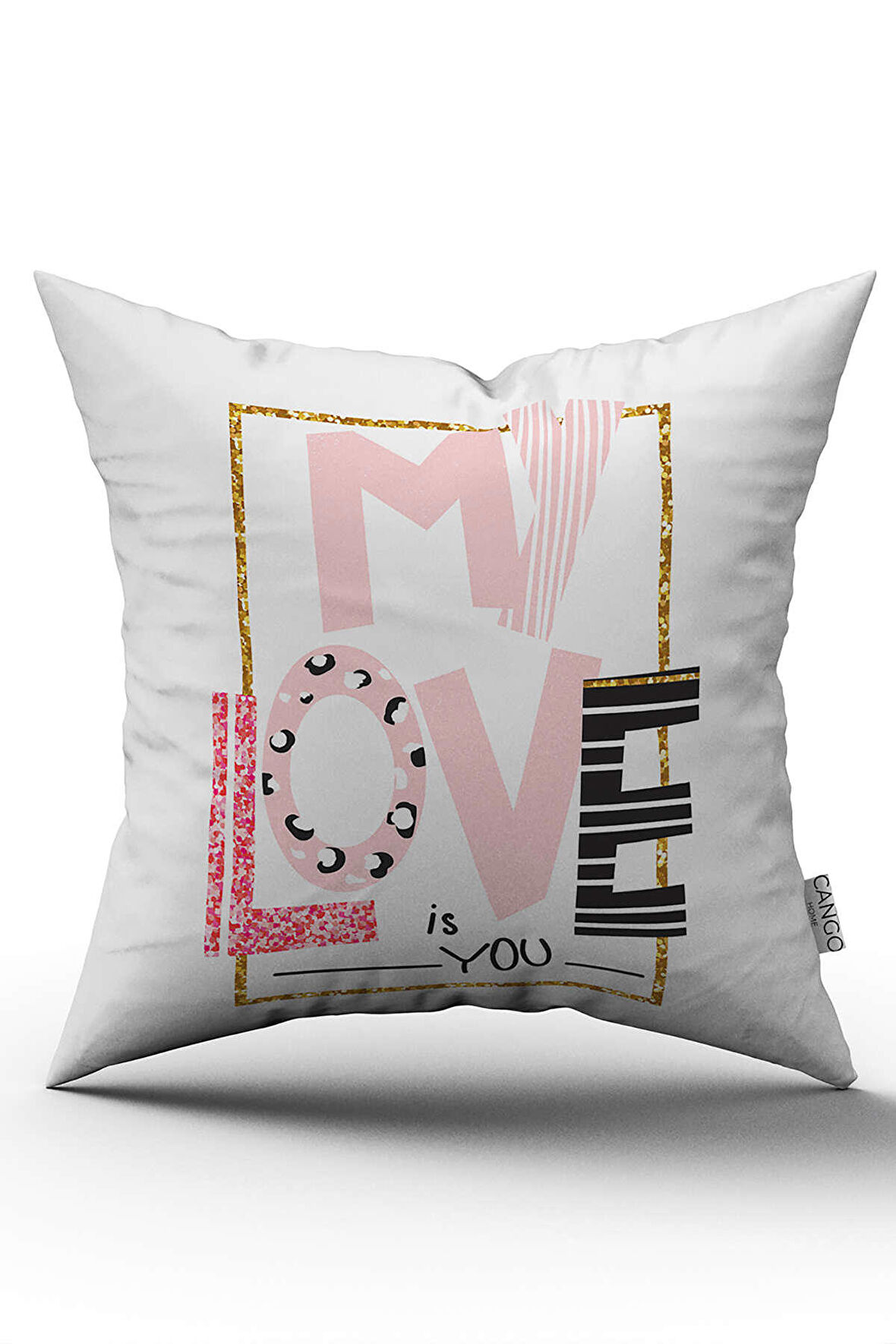 Çift Taraflı Beyaz Pembe My Love Yazılı Dijital Baskı Kırlent Yastık Kılıfı - CGH459-CT