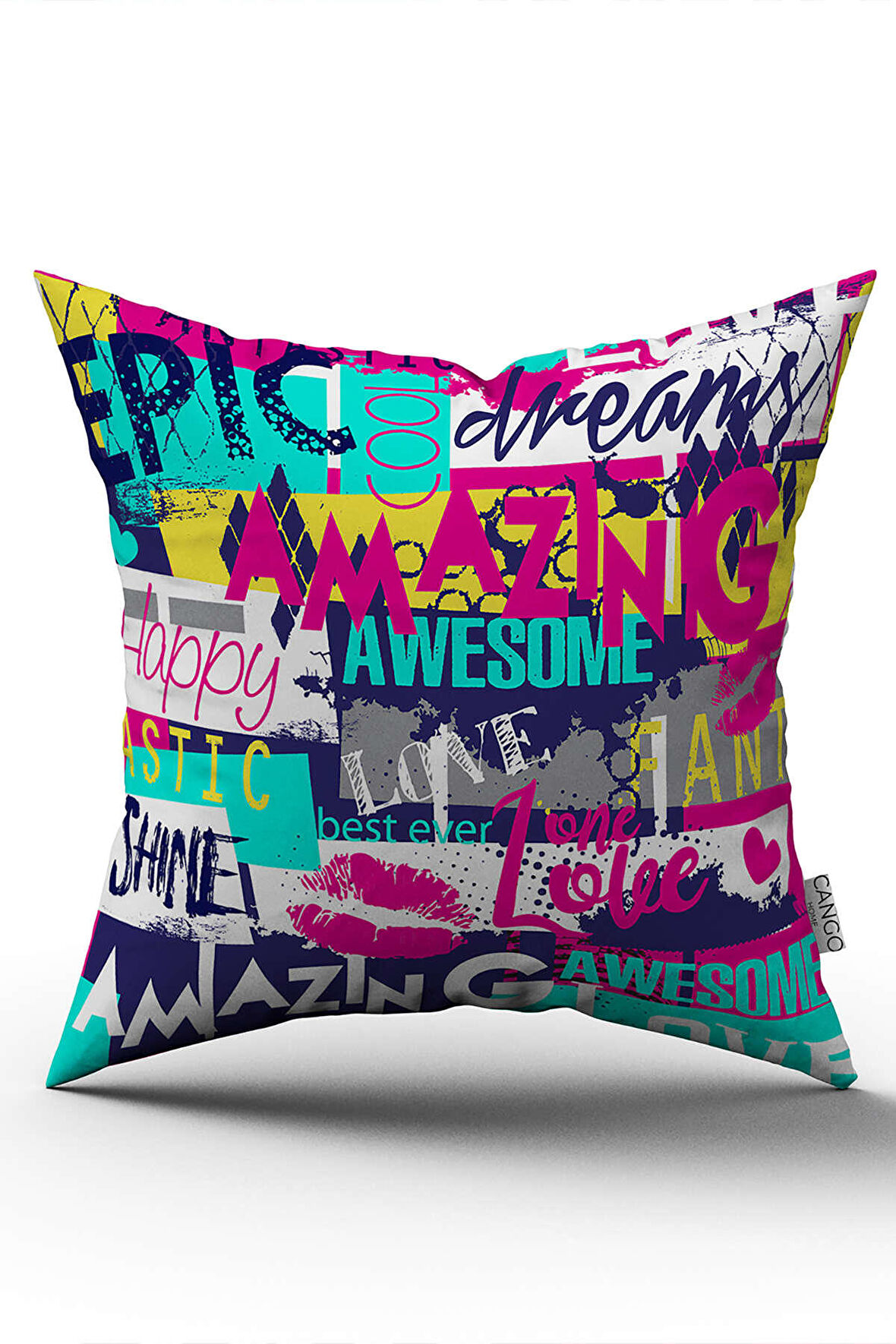 Çift Taraflı Beyaz Çok Renkli Yazılı Modern Dijital Baskı Kırlent Yastık Kılıfı - CGH455-CT