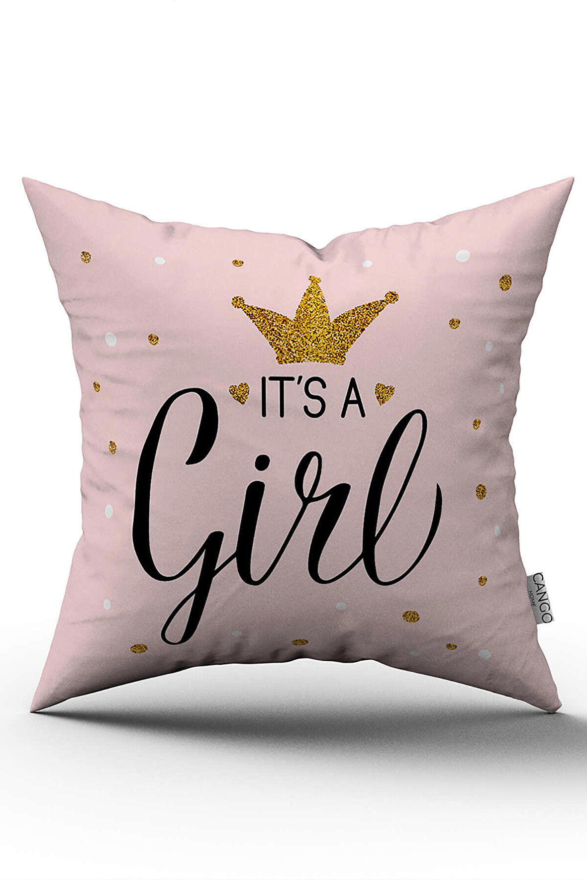 Çift Taraflı Pembe Siyah İt's Girl Yazılı Dijital Baskı Kırlent Yastık Kılıfı - CGH446-CT
