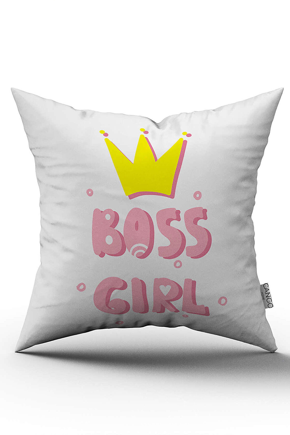 Çift Taraflı Beyaz Pembe Boss Girl Yazılı Dijital Baskı Kırlent Yastık Kılıfı - CGH445-CT