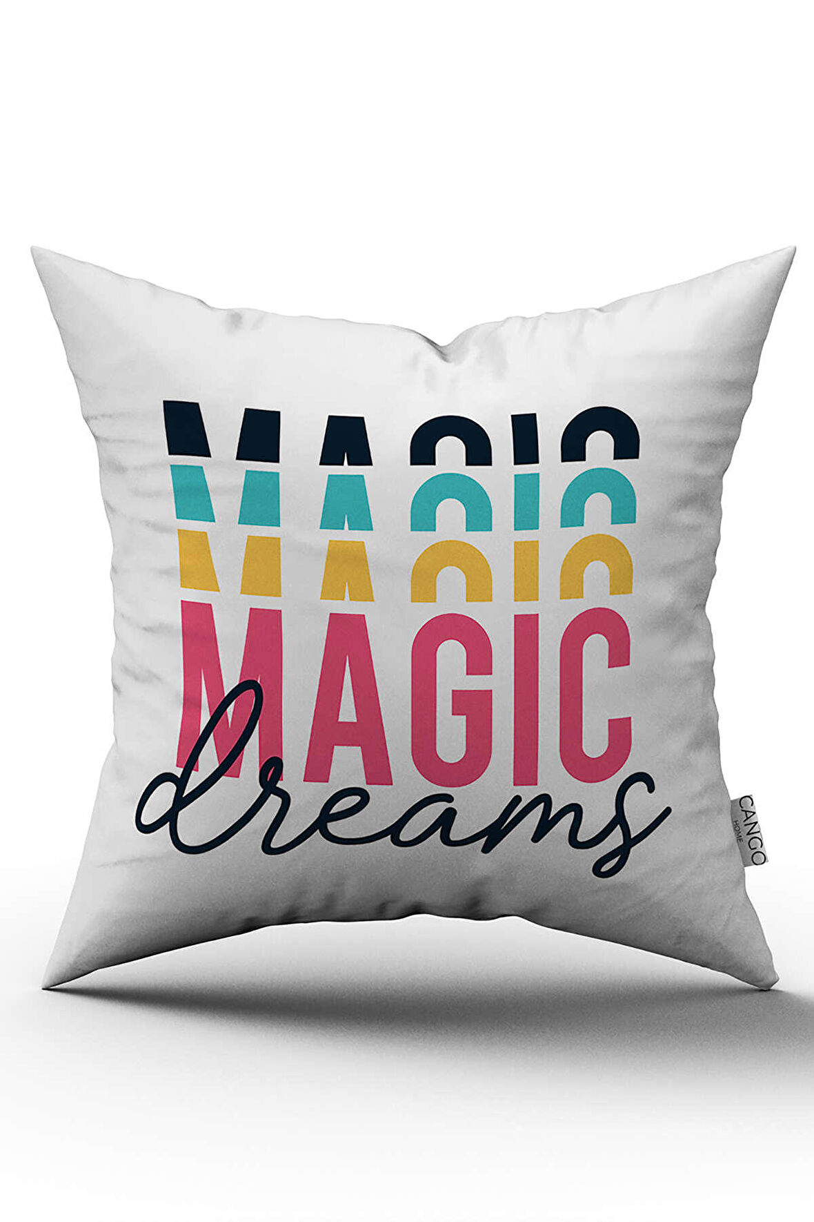 Çift Taraflı Beyaz Siyah Magıc DreamsYazılı  Dijital Baskı Kırlent Yastık Kılıfı - CGH439-CT
