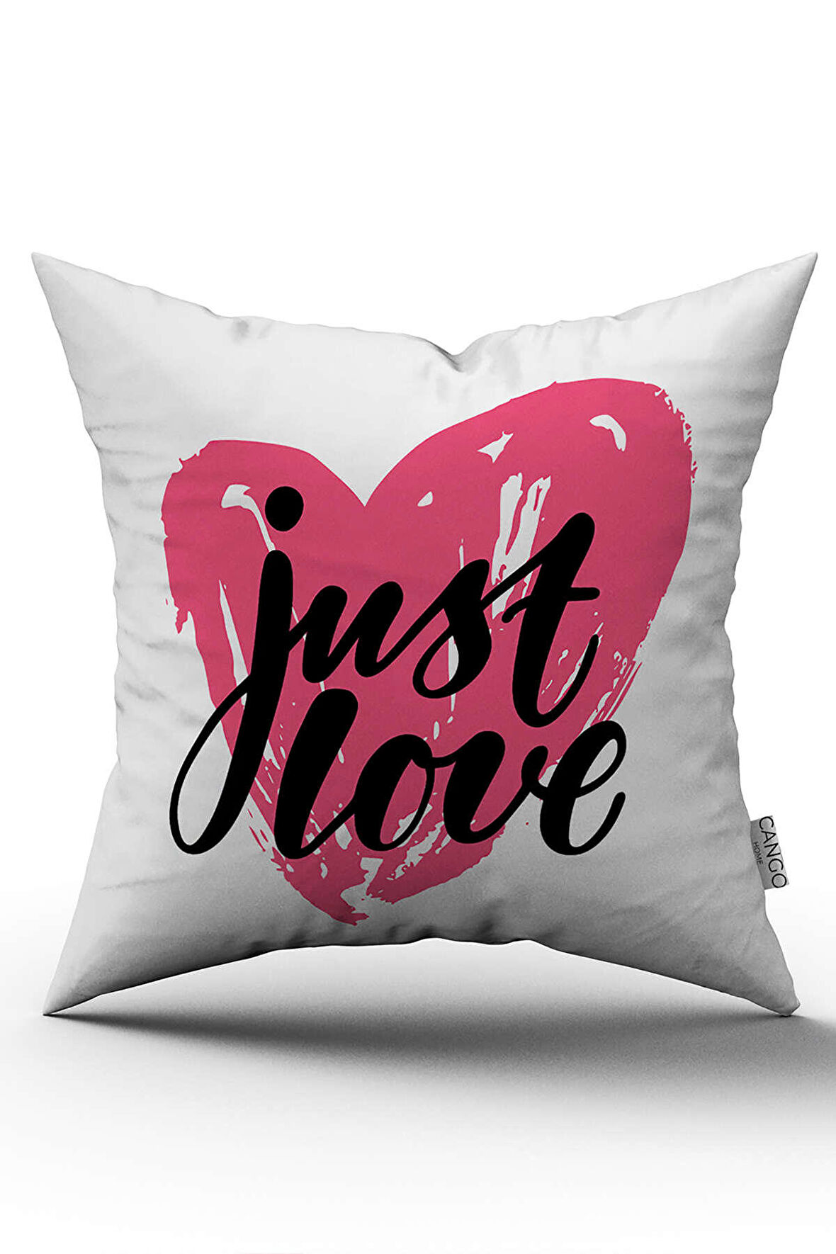 Çift Taraflı Beyaz Pembe Modern Just Love Yazılı Dijital Baskı Kırlent Yastık Kılıfı - CGH436-CT