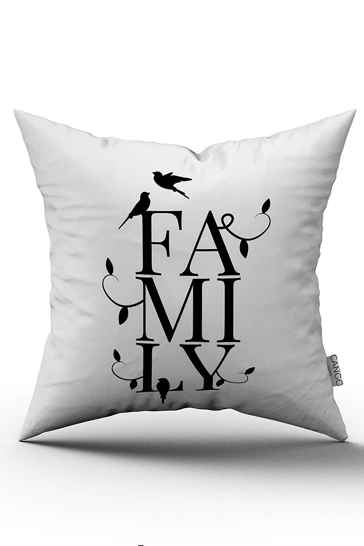 Çift Taraflı Beyaz Siyah Famıly Yazılı Dijital Baskı Kırlent Yastık Kılıfı - CGH432-CT