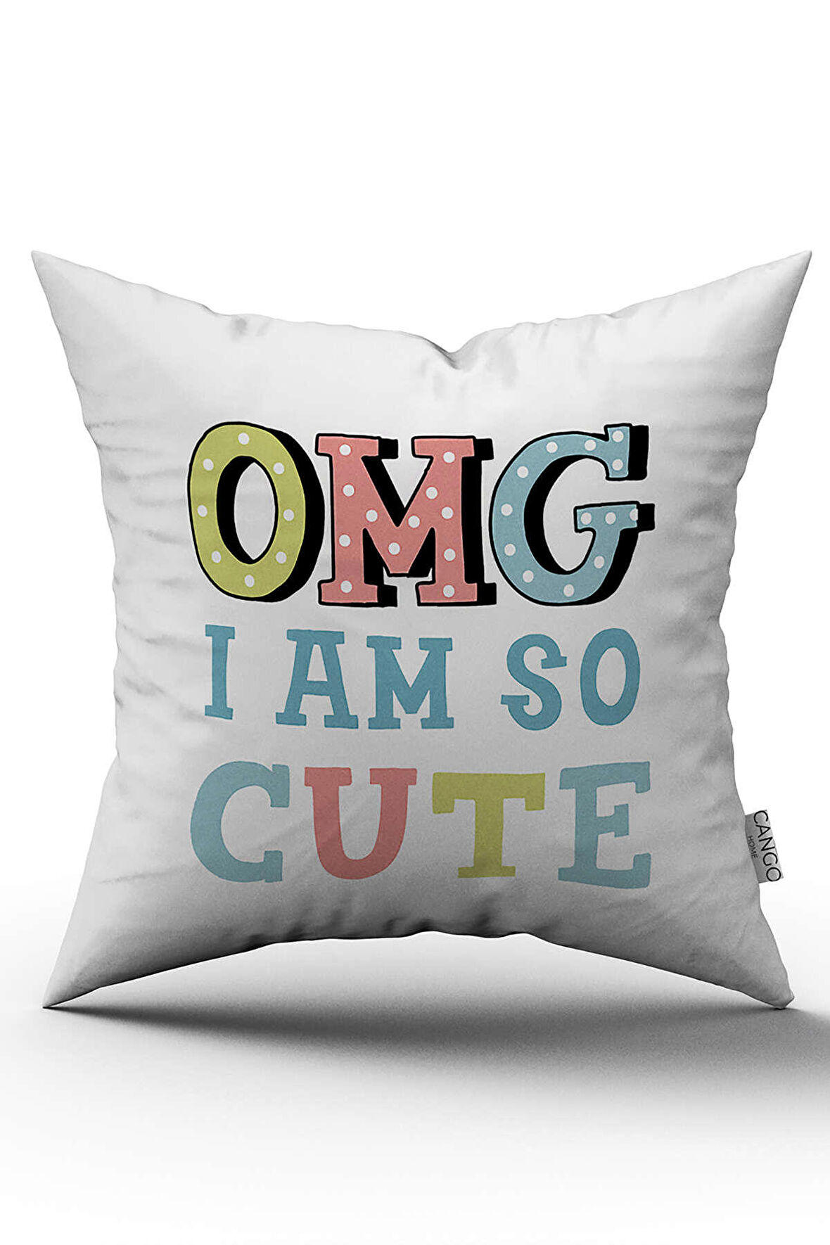 Çift Taraflı Beyaz Mavi I Am So Cute Yazılı Dijital Baskı Kırlent Yastık Kılıfı - CGH429-CT