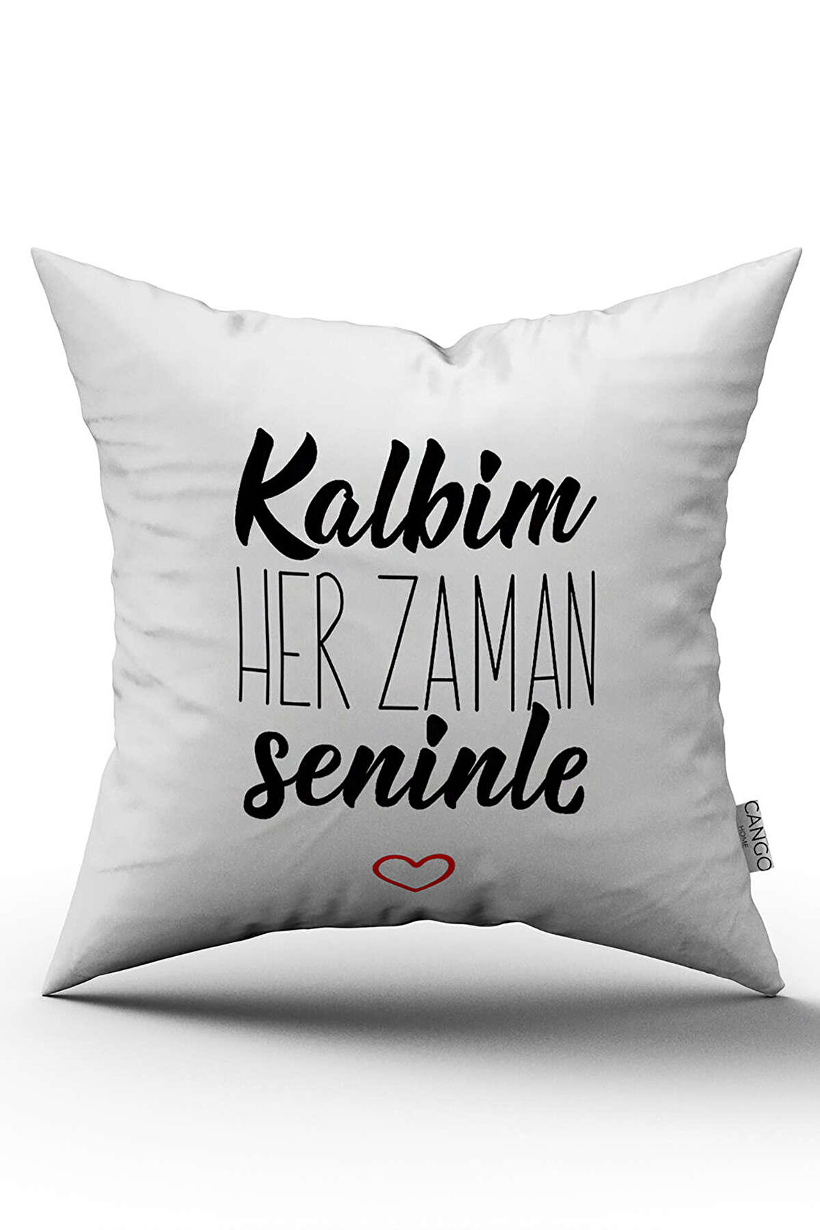 Çift Taraflı Beyaz Siyah Kalbim Her Zaman Seninle Yazılı Dijital Baskı Kırlent Yastık Kılıfı - CGH425-CT