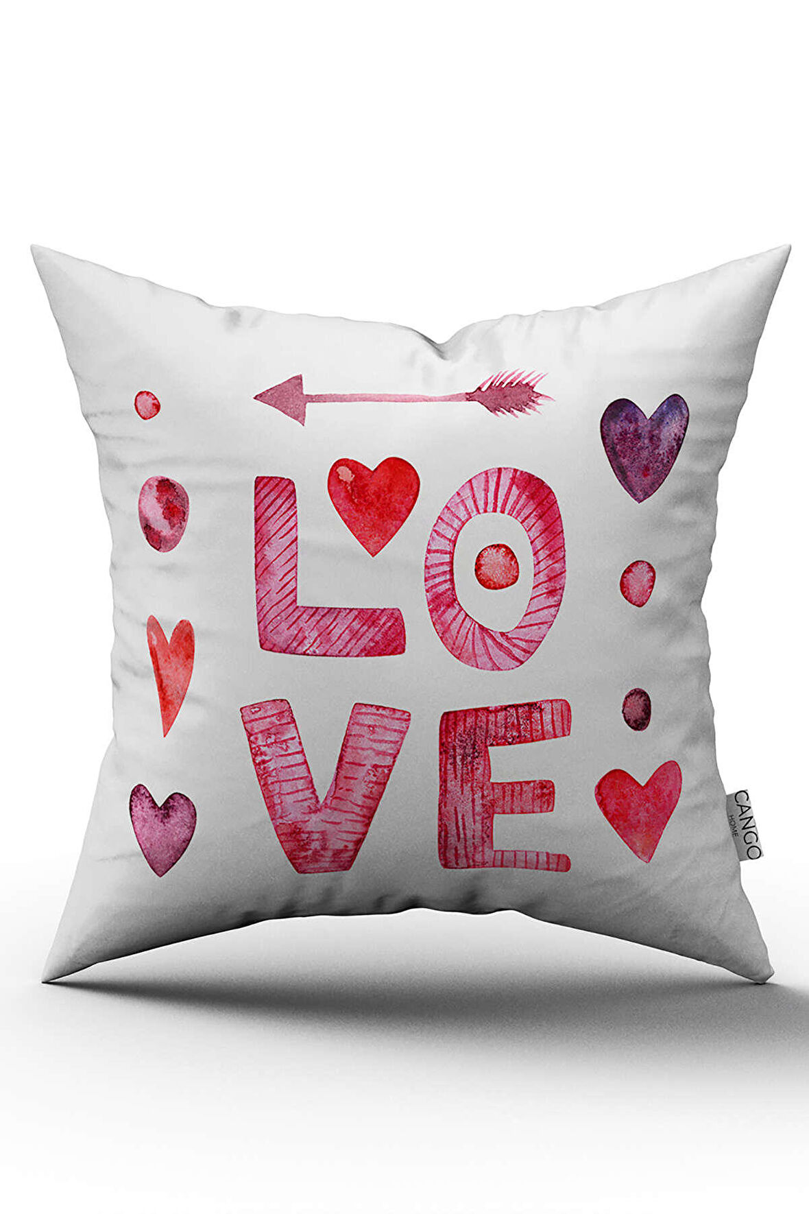 Çift Taraflı Kırmızı Dekoratif Love Yazılı Dijital Baskı Kırlent Yastık Kılıfı - CGH423-CT