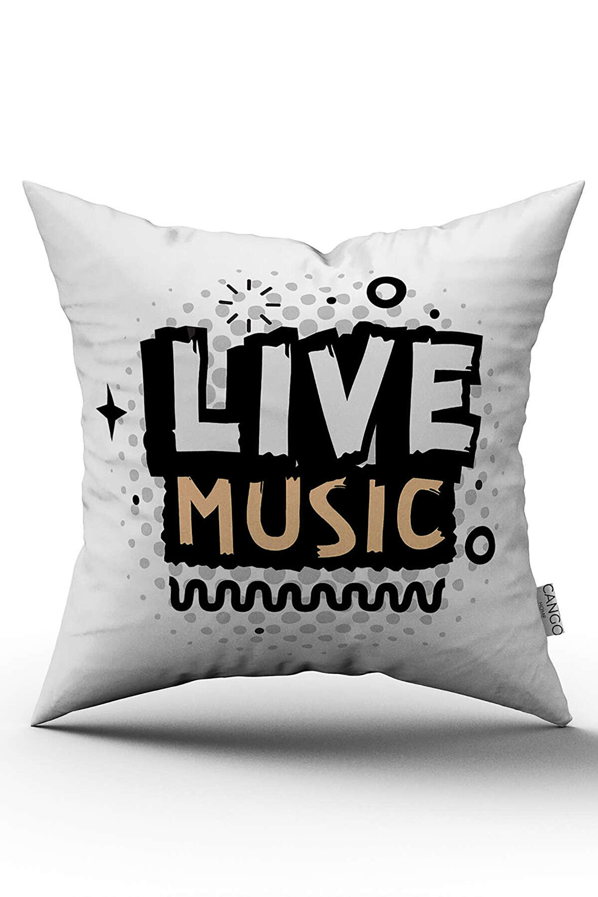 Çift Taraflı Beyaz Siyah Live Music Yazılı Dijital Baskı Kırlent Yastık Kılıfı - CGH422-CT