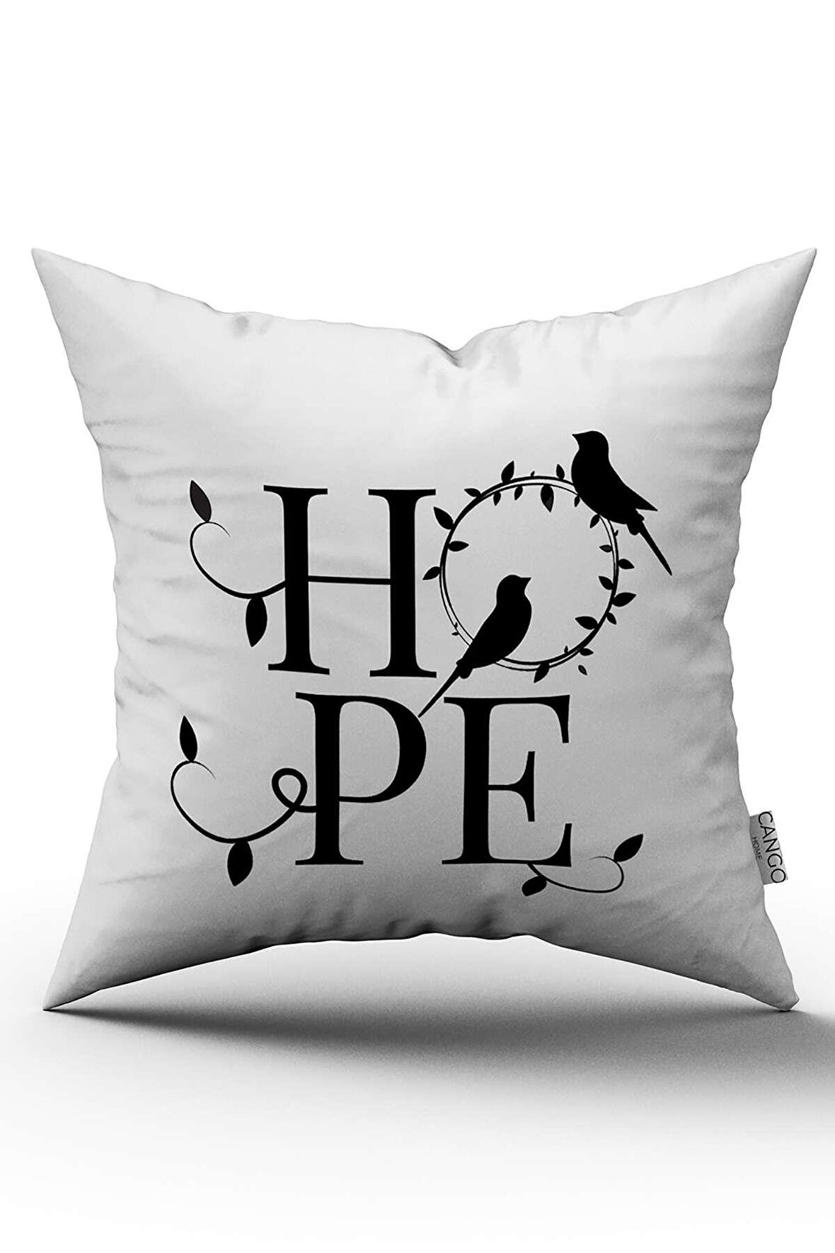 Çift Taraflı Beyaz Siyah Hope Yazılı Dijital Baskı Kırlent Yastık Kılıfı - CGH414-CT