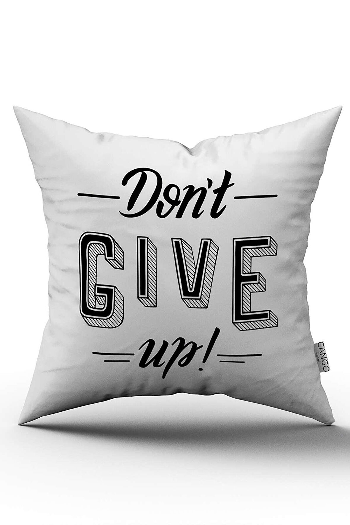 Çift Taraflı Beyaz Siyah Don't Give Up Yazılı Dijital Baskı Kırlent Yastık Kılıfı - CGH409-CT
