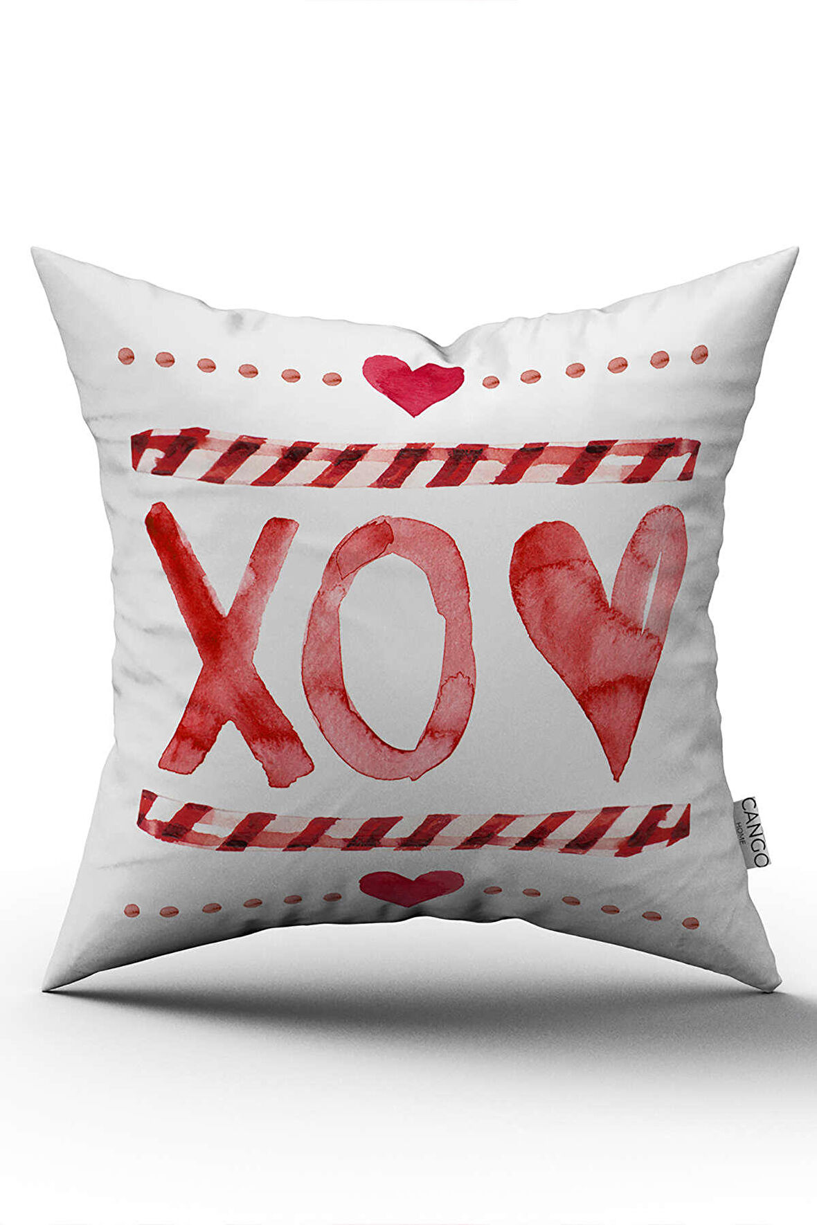 Çift Taraflı Beyaz Kırmızı Kalp Desenli Dijital Baskı Kırlent Yastık Kılıfı - CGH399-CT