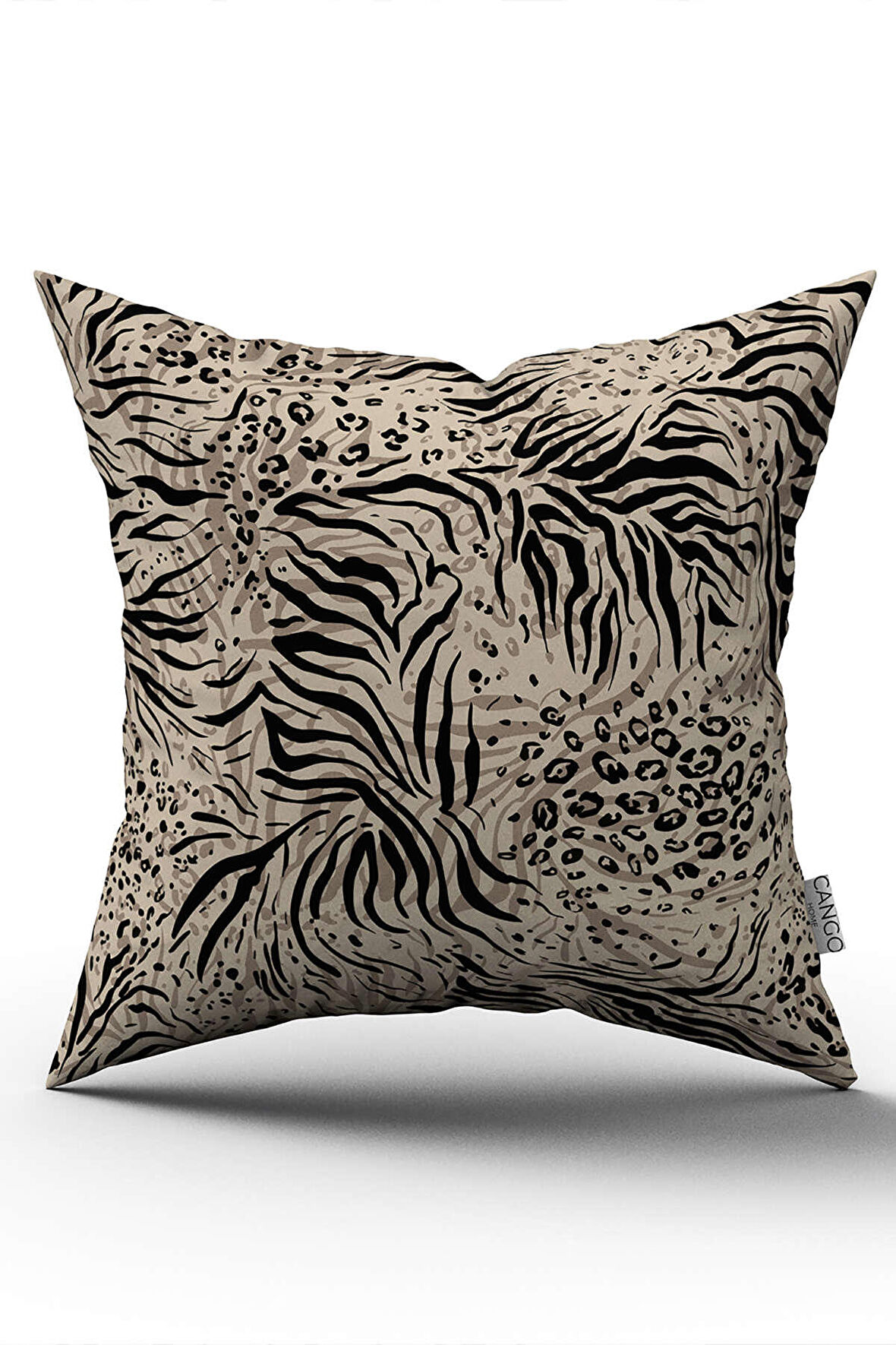 Çift Taraflı Siyah Bej Leopar Zebra Desenli Dijital Baskı Kırlent Yastık Kılıfı - CGH384-CT