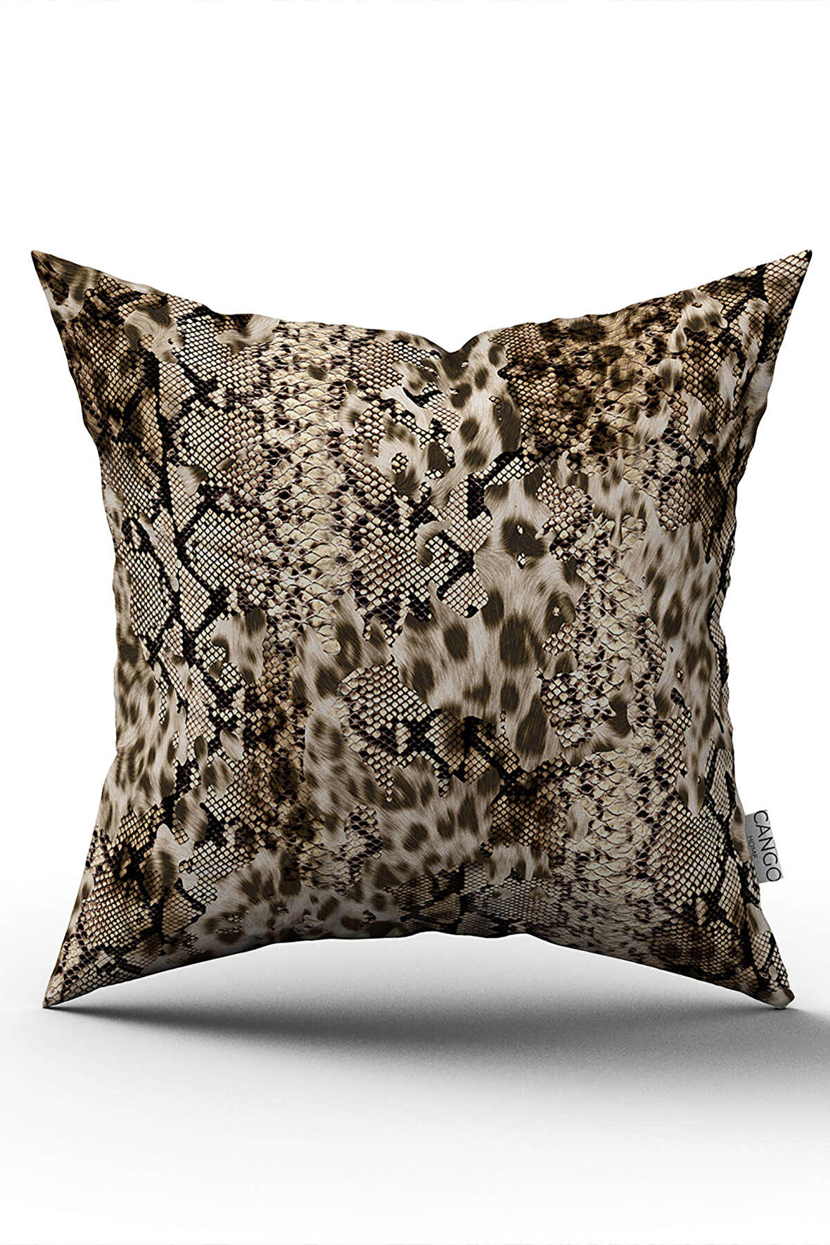 Çift Taraflı Kahverengi Siyah Leopar Yılan Derisi Desenli Dijital Baskı Kırlent Yastık Kılıfı - CGH379-CT