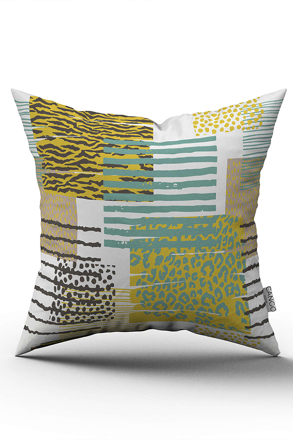 Çift Taraflı Sarı Mavi Modern Leopar Desenli Dijital Baskı Kırlent Yastık Kılıfı - CGH356-CT