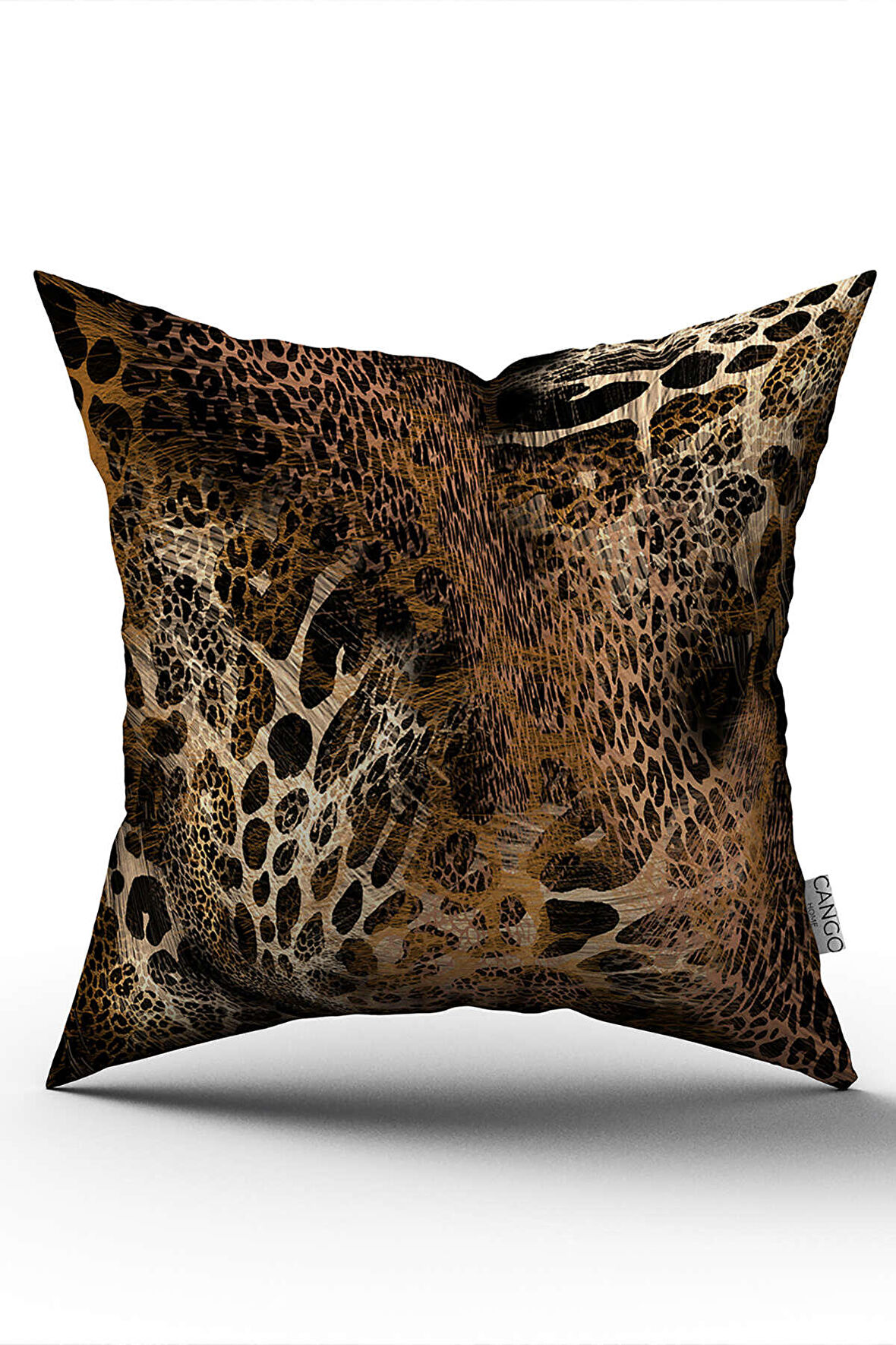 Çift Taraflı Kahverengi Siyah Leopar Desenli Dijital Baskı Kırlent Yastık Kılıfı - CGH349-CT