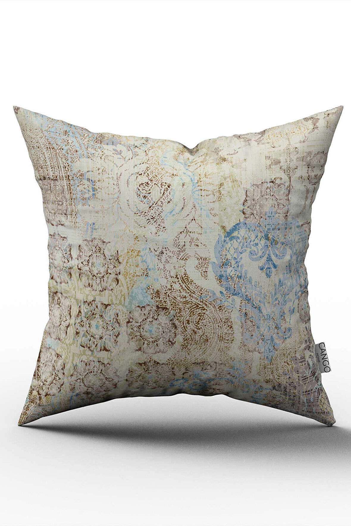 Çift Taraflı Kahverengi Mavi Etnik Desenli Dekoratif Kırlent Yastık Kılıfı - CGH342-CT